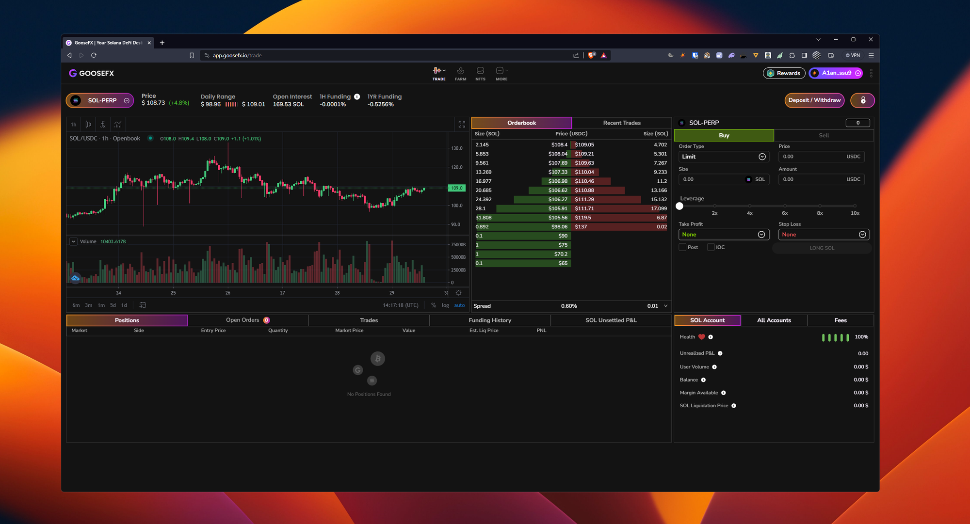 BTC ETH SOL perpetual DEX trading interface