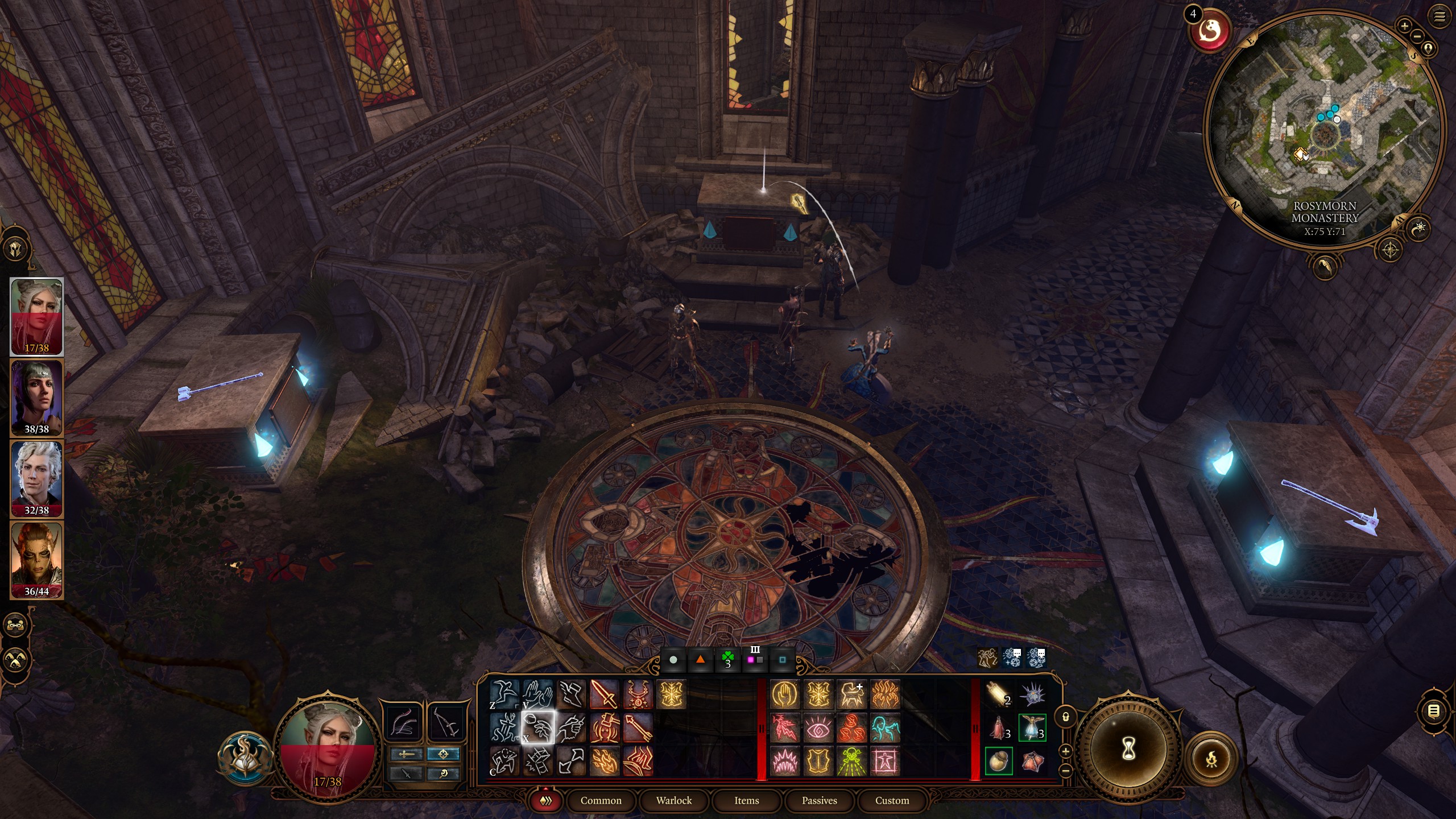 BG3 Rosymorn Monastery moon puzzle player screenshot