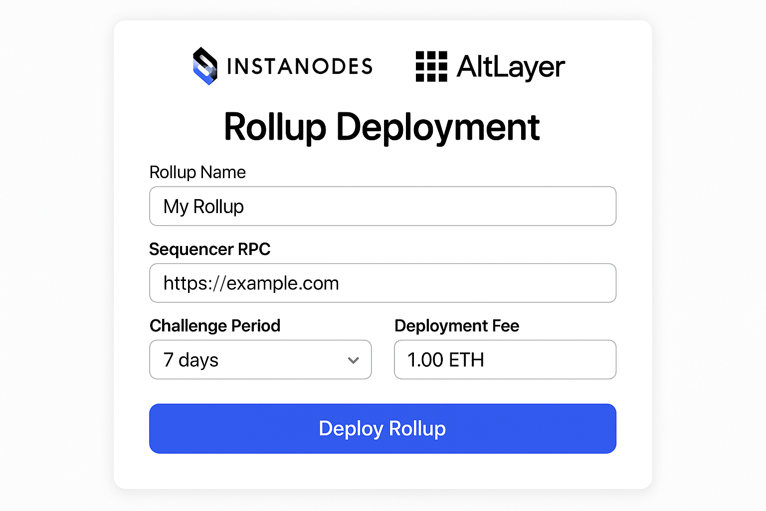 Instanodes and AltLayer rollup deployment UI