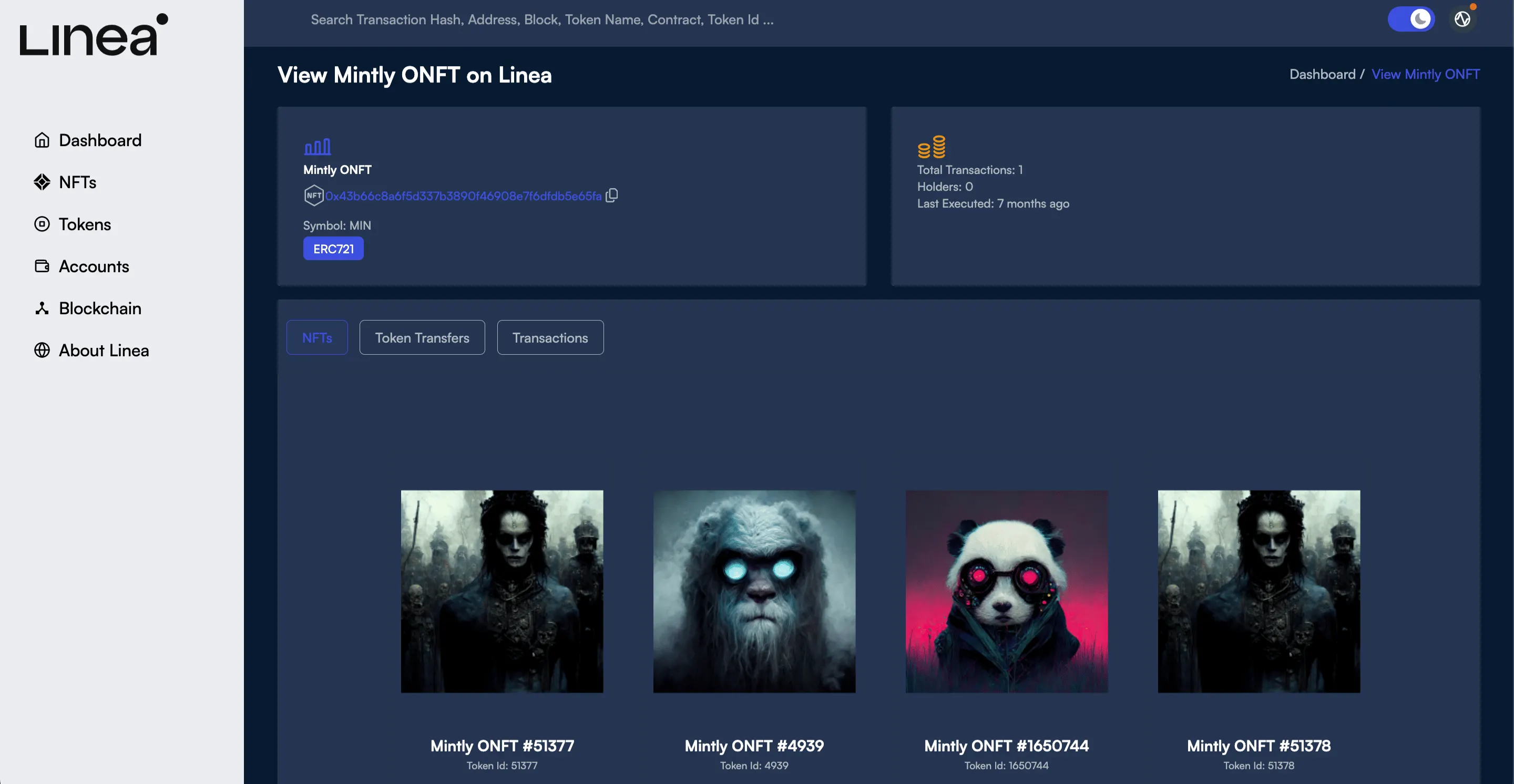 blockchain explorer showing NFT governance badge transactions