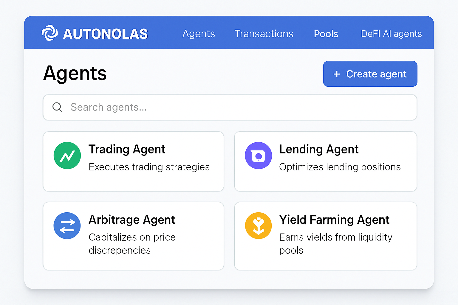 Autonolas DeFi AI agents interface