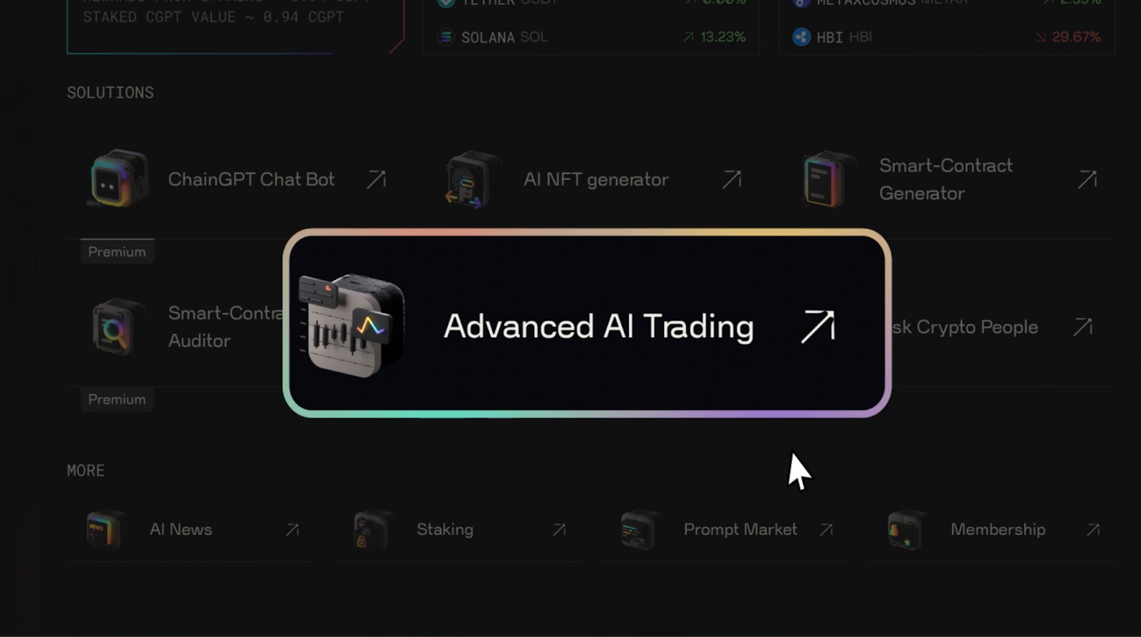 ChainGPT AI trading bot DeFi dashboard