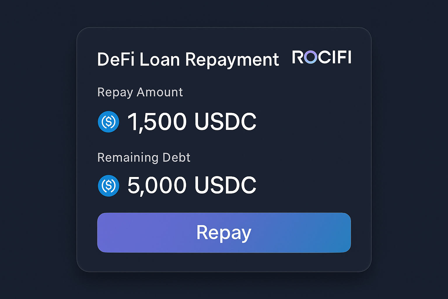 DeFi loan repayment on RociFi or Aave interface