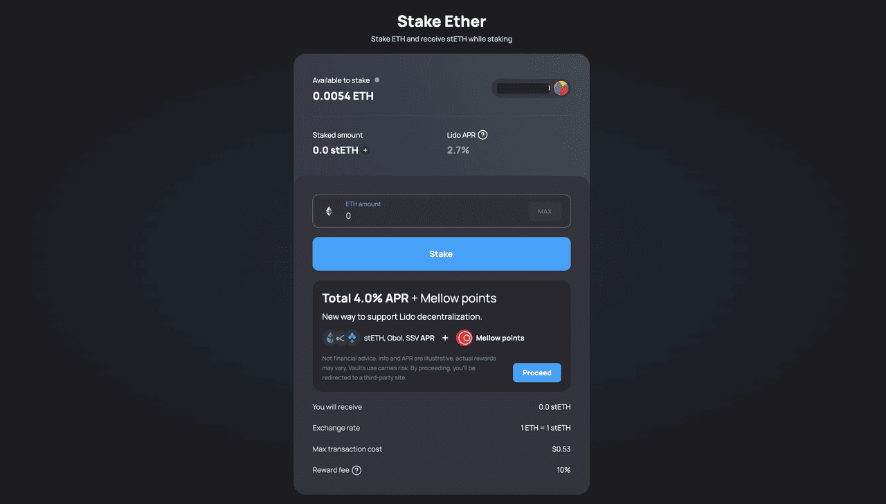 Lido liquid staking interface