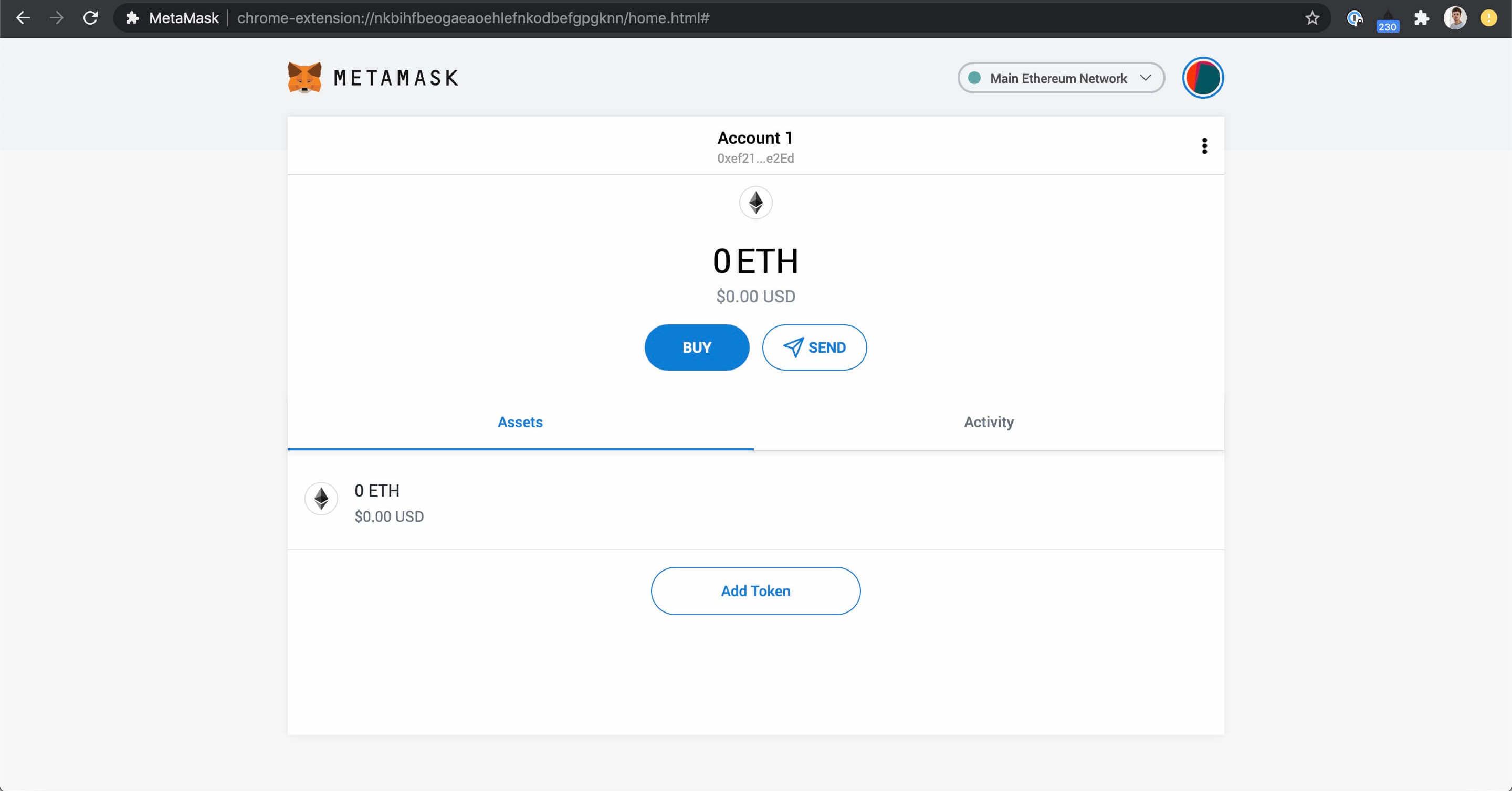 MetaMask wallet interface