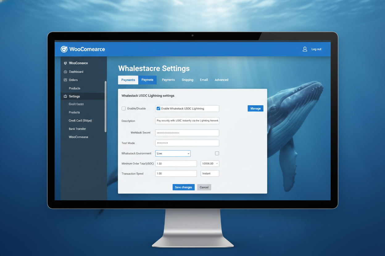 Whalestack WooCommerce USDC Lightning plugin screenshot