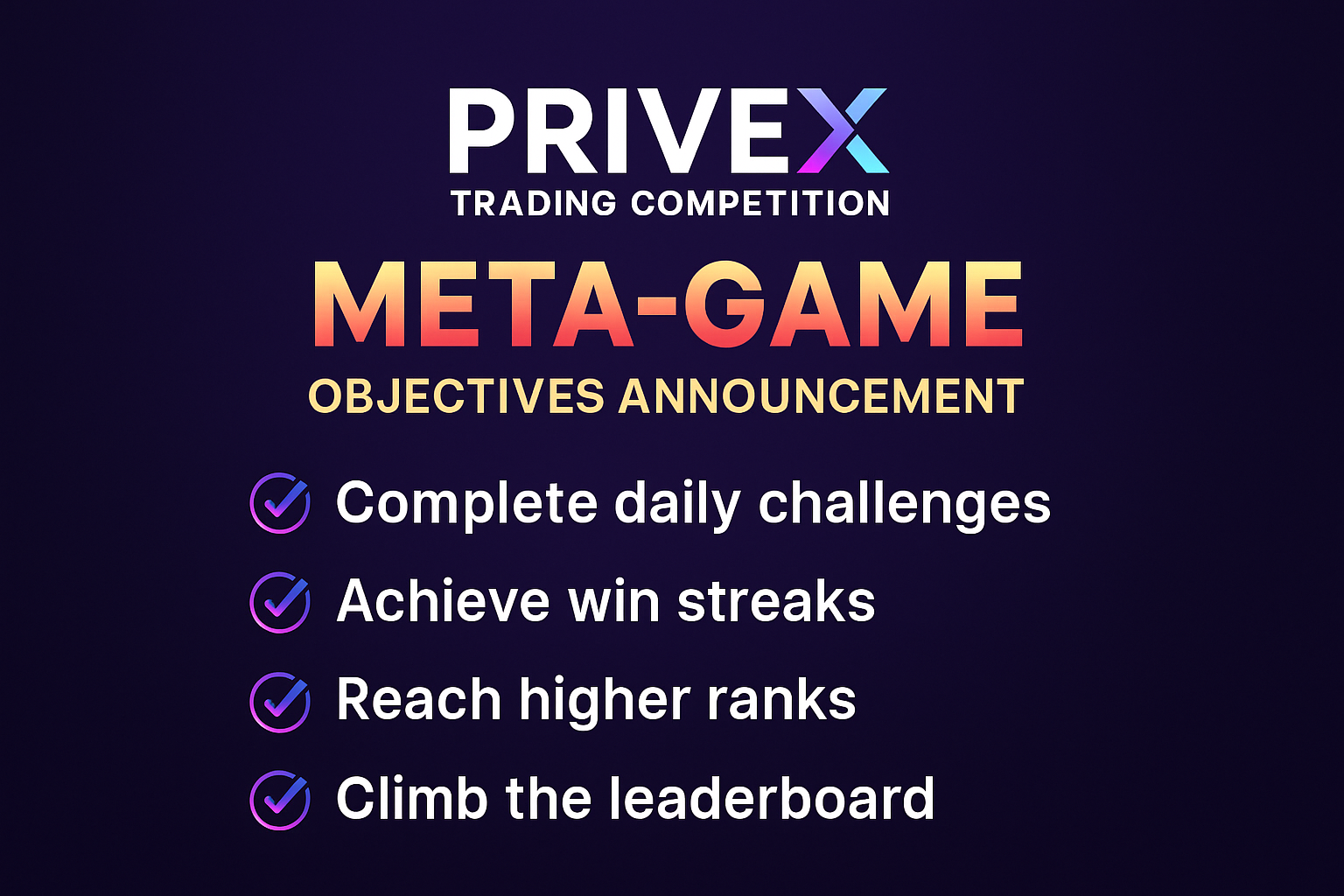 PriveX trading competition meta-game objectives announcement