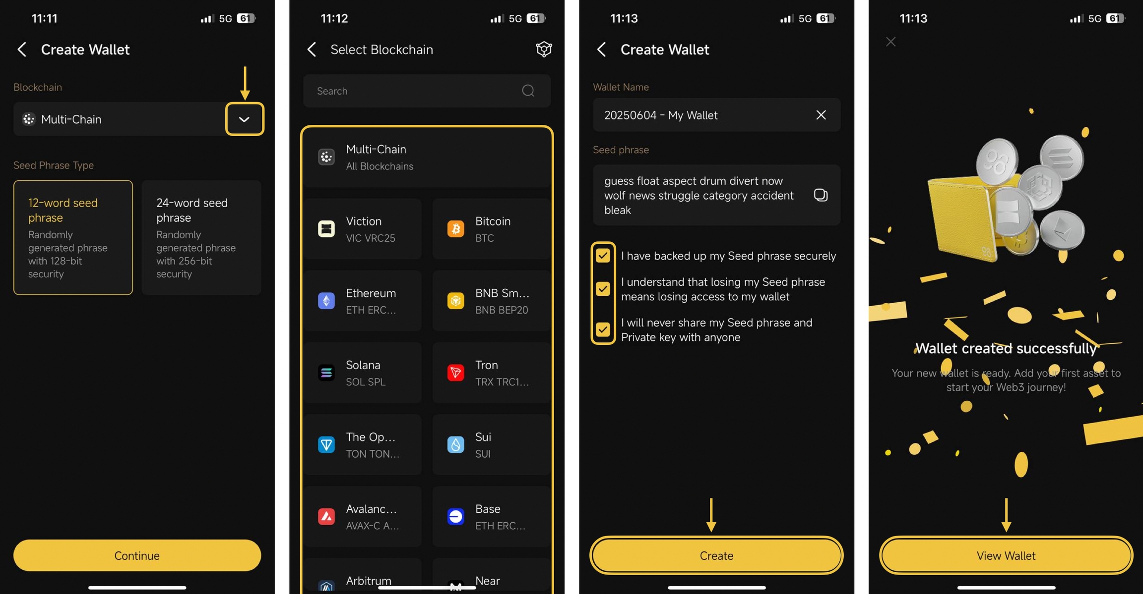 chain selection UI blockchain wallet
