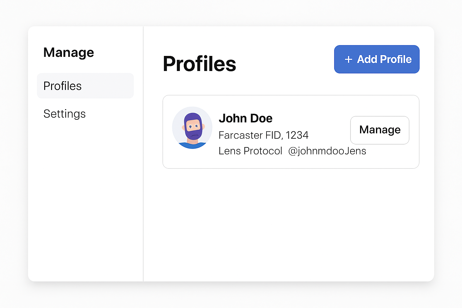 Farcaster FID Lens Protocol profile management UI