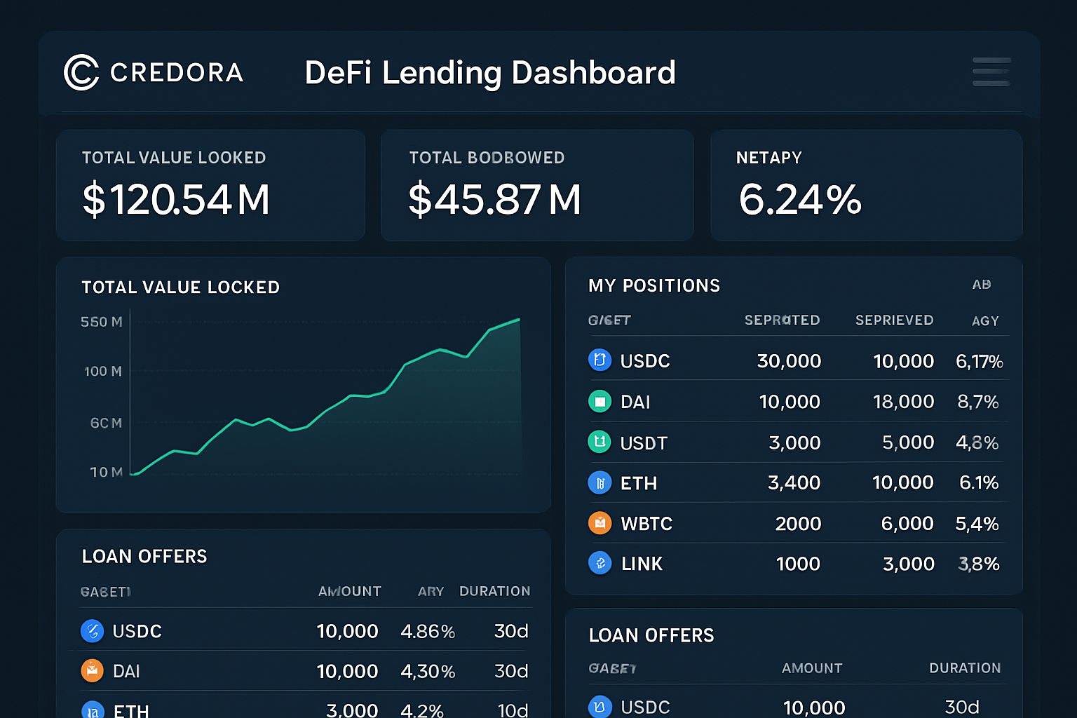 Credora DeFi lending dashboard