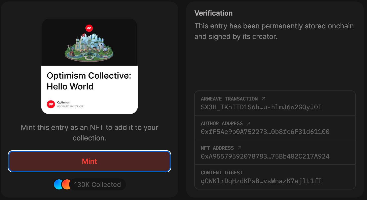 Mirror.xyz NFT content platform