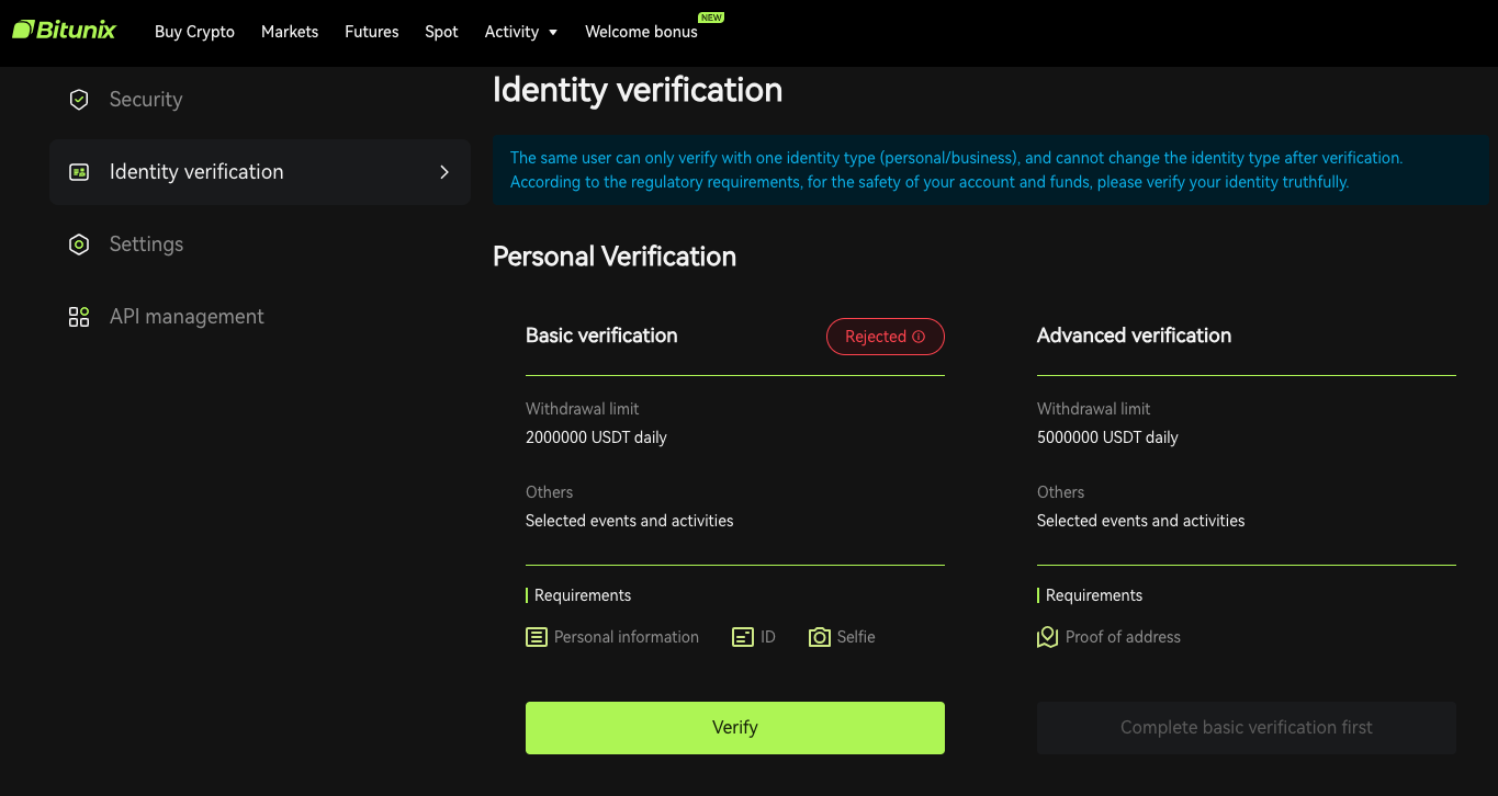 crypto mixer KYC verification process screenshot