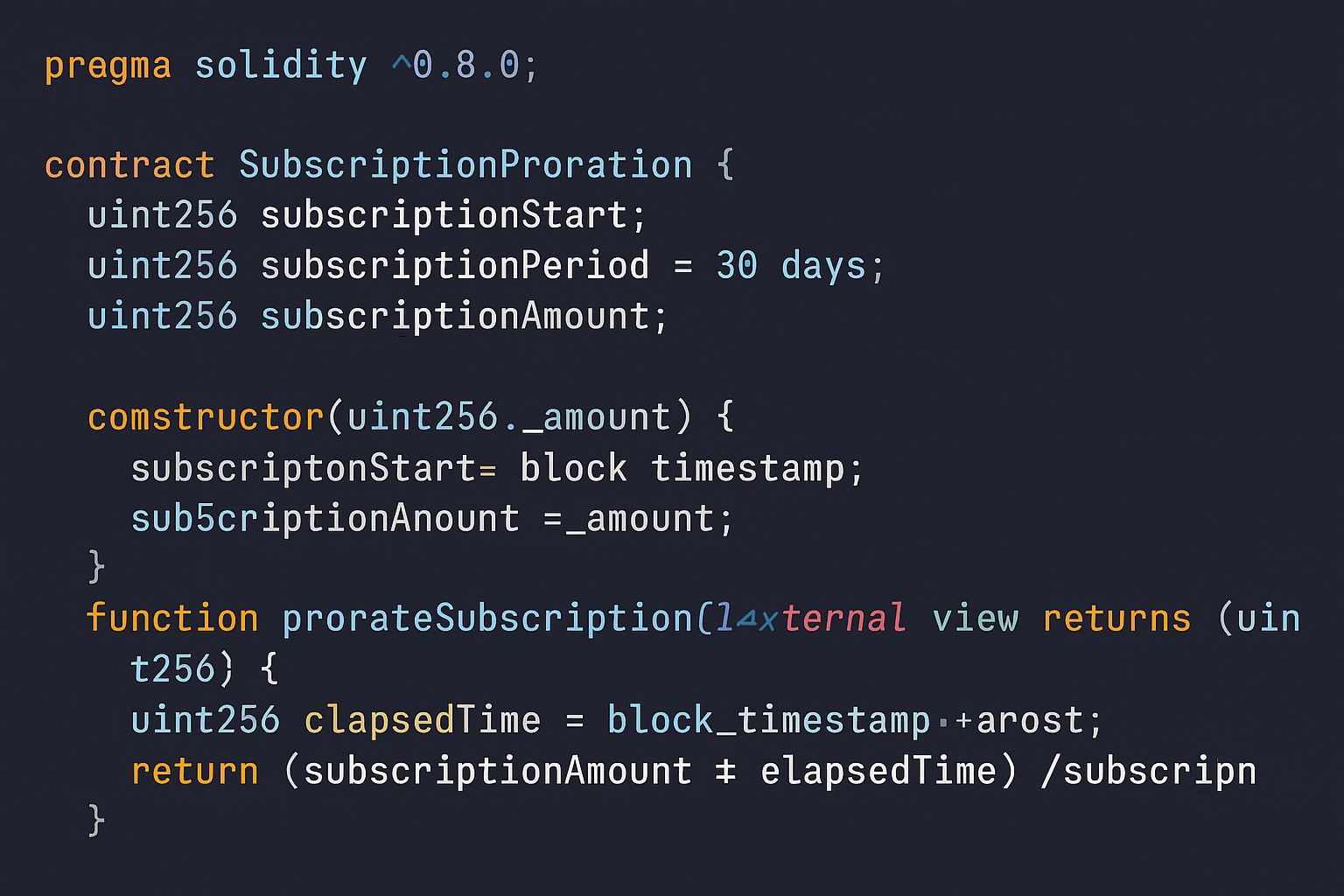 smart contract code for onchain subscription proration