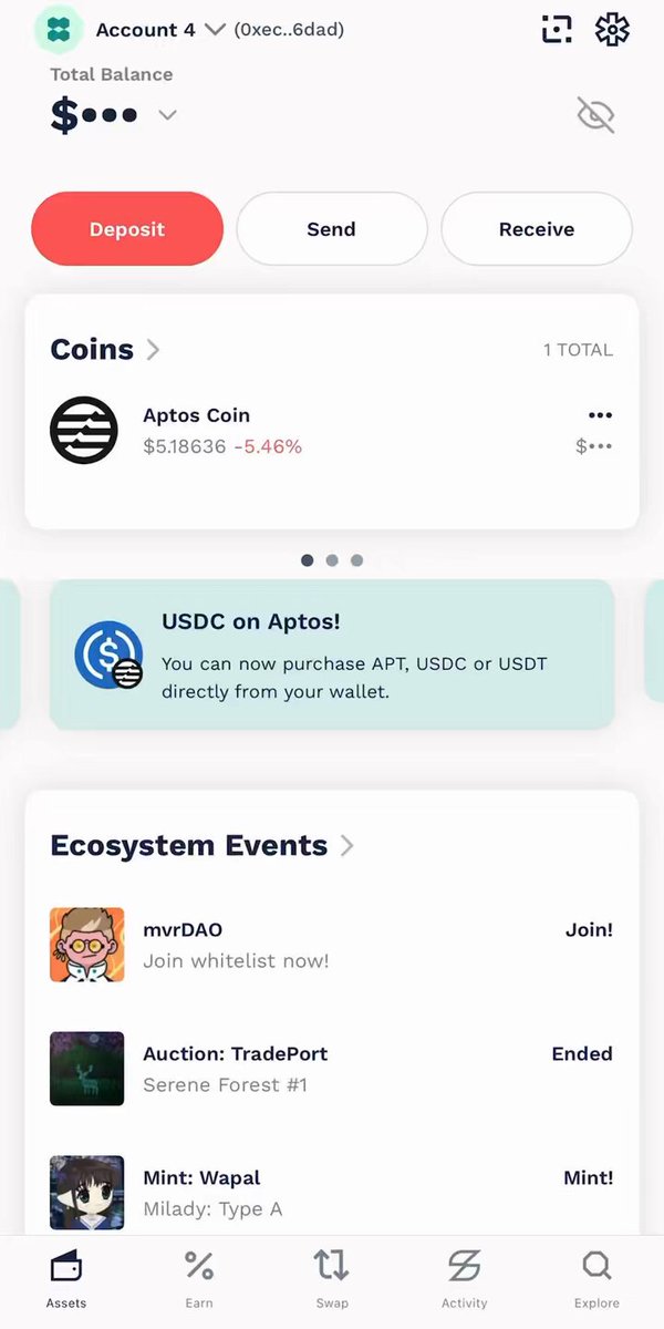 Petra Aptos wallet interface