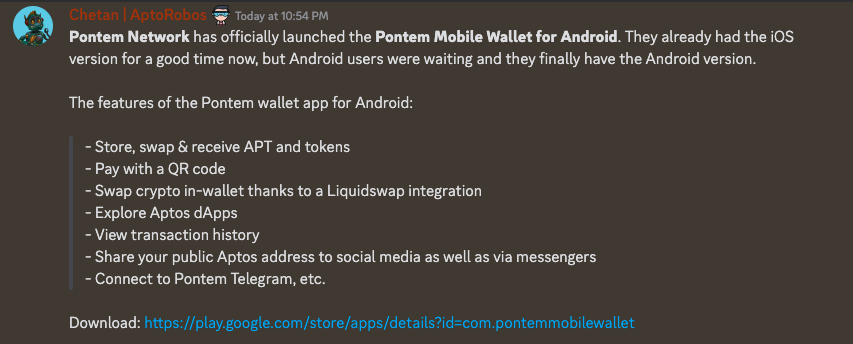Pontem Aptos wallet features