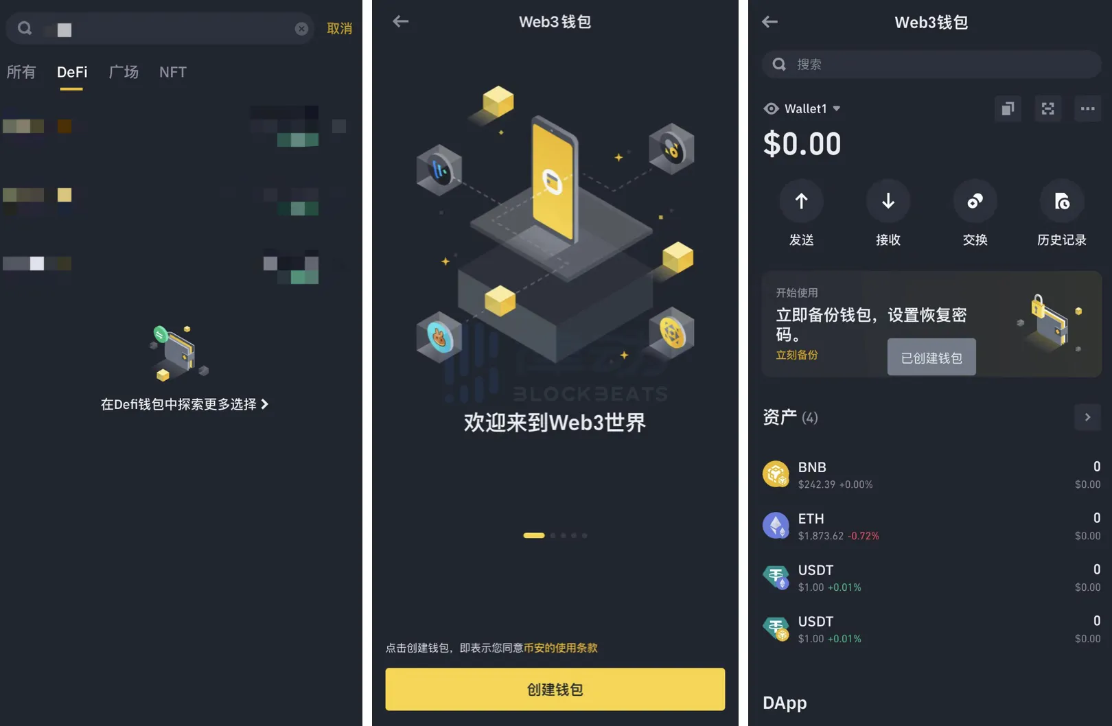 Binance Wallet user dashboard with Binance ecosystem features