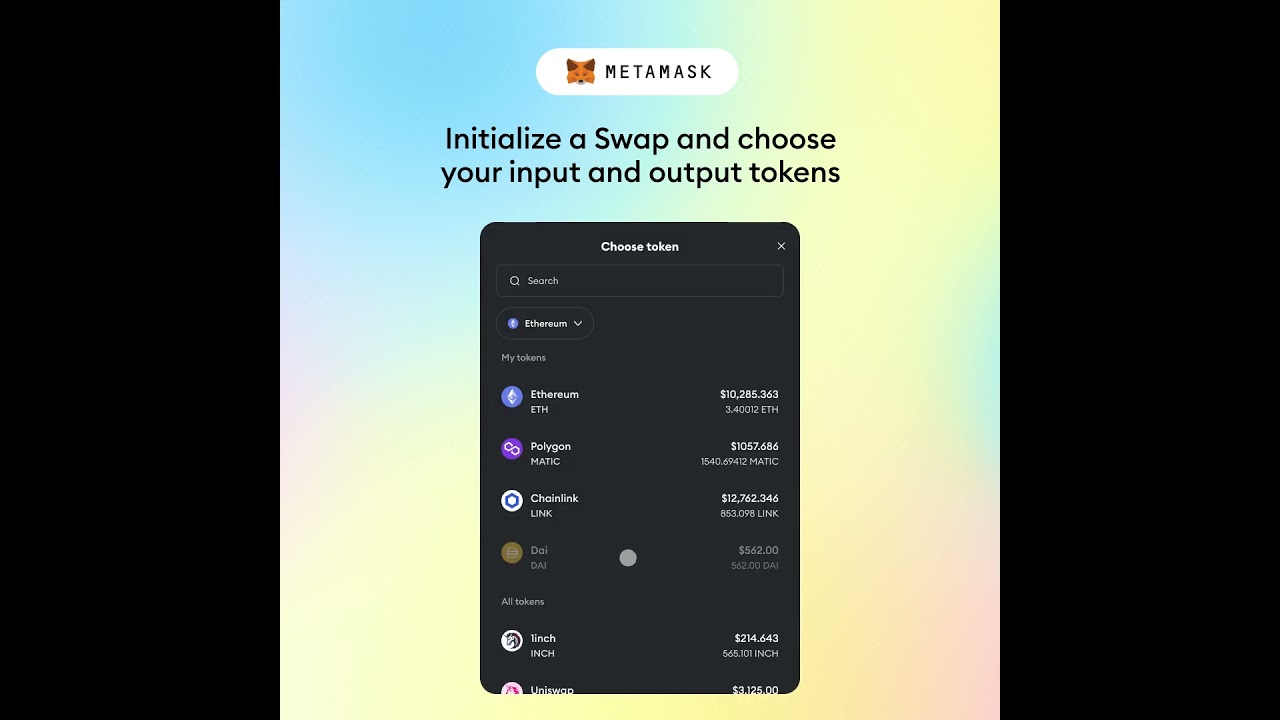 MetaMask swap interface
