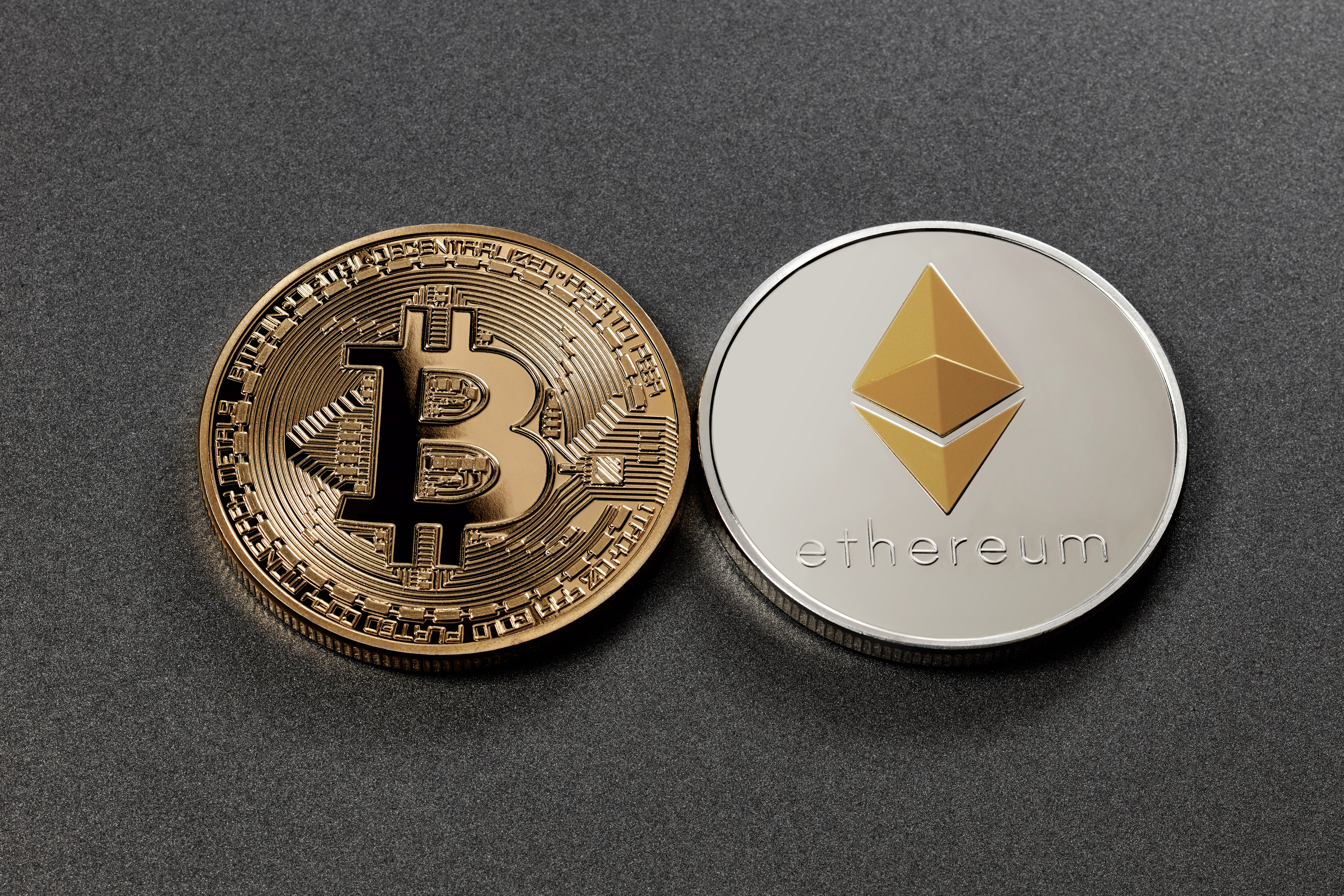 Ethereum and Bitcoin cryptocurrency coins