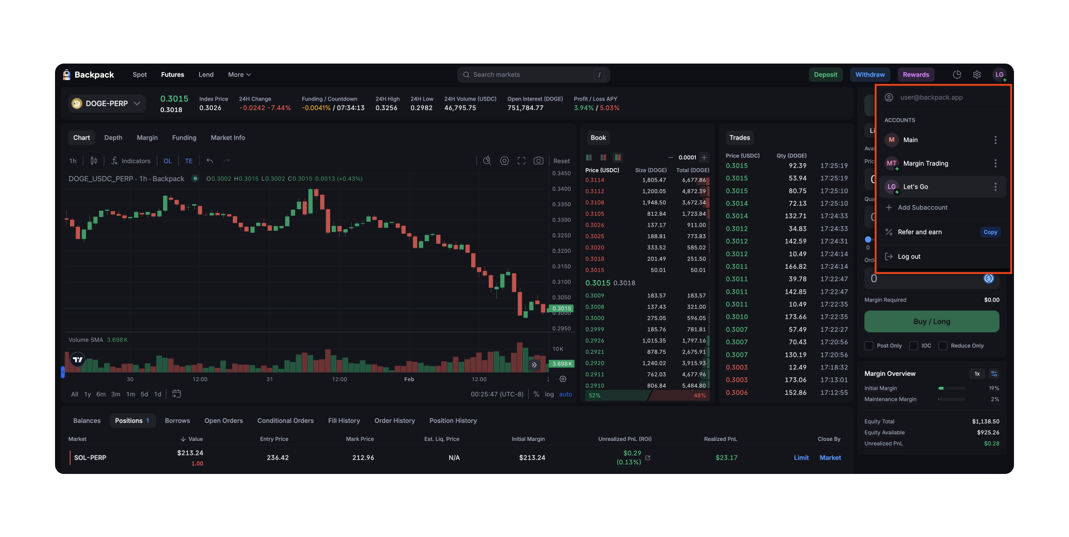 Backpack Exchange points system interface