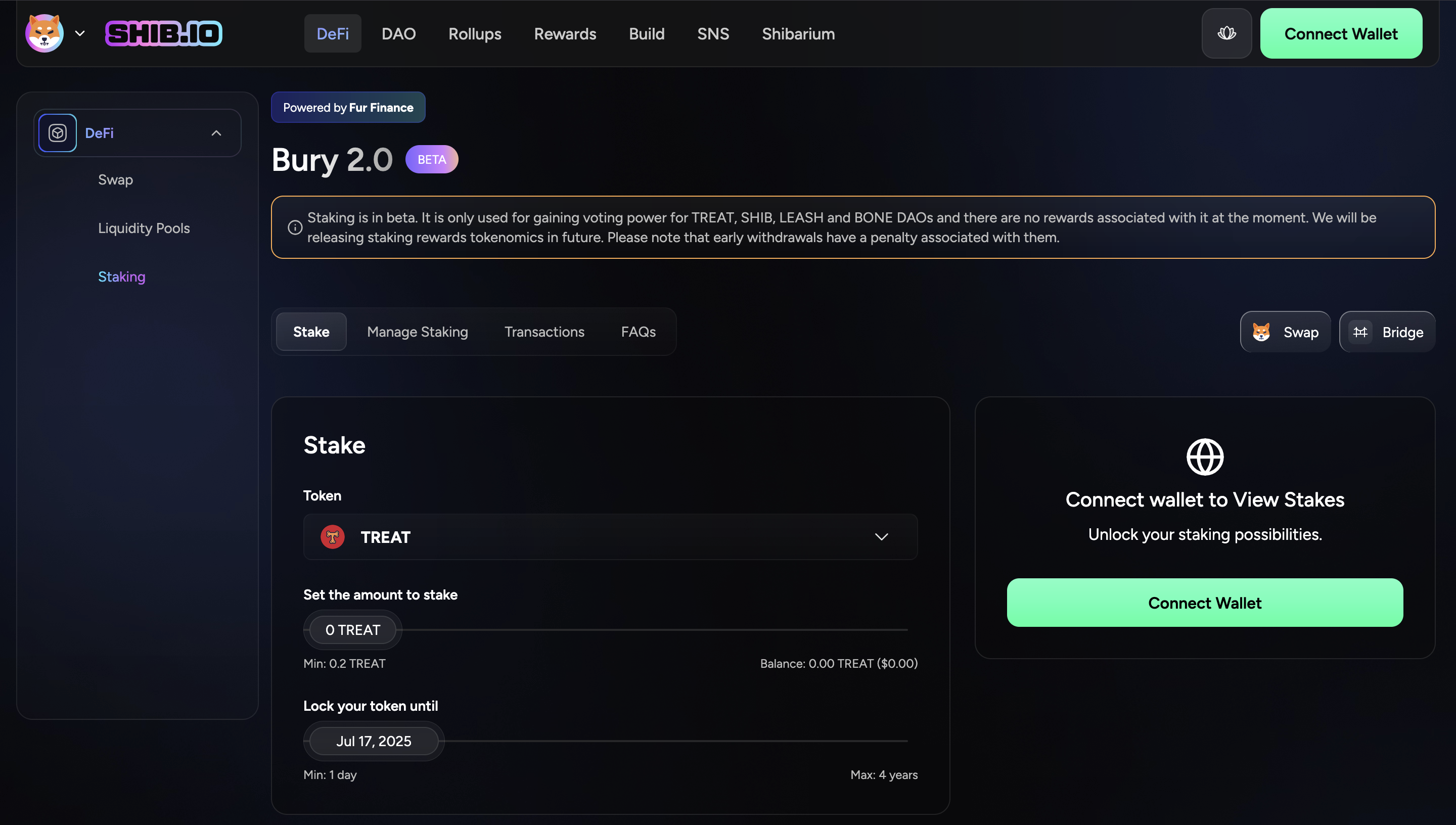 DeFi Land staking rewards interface