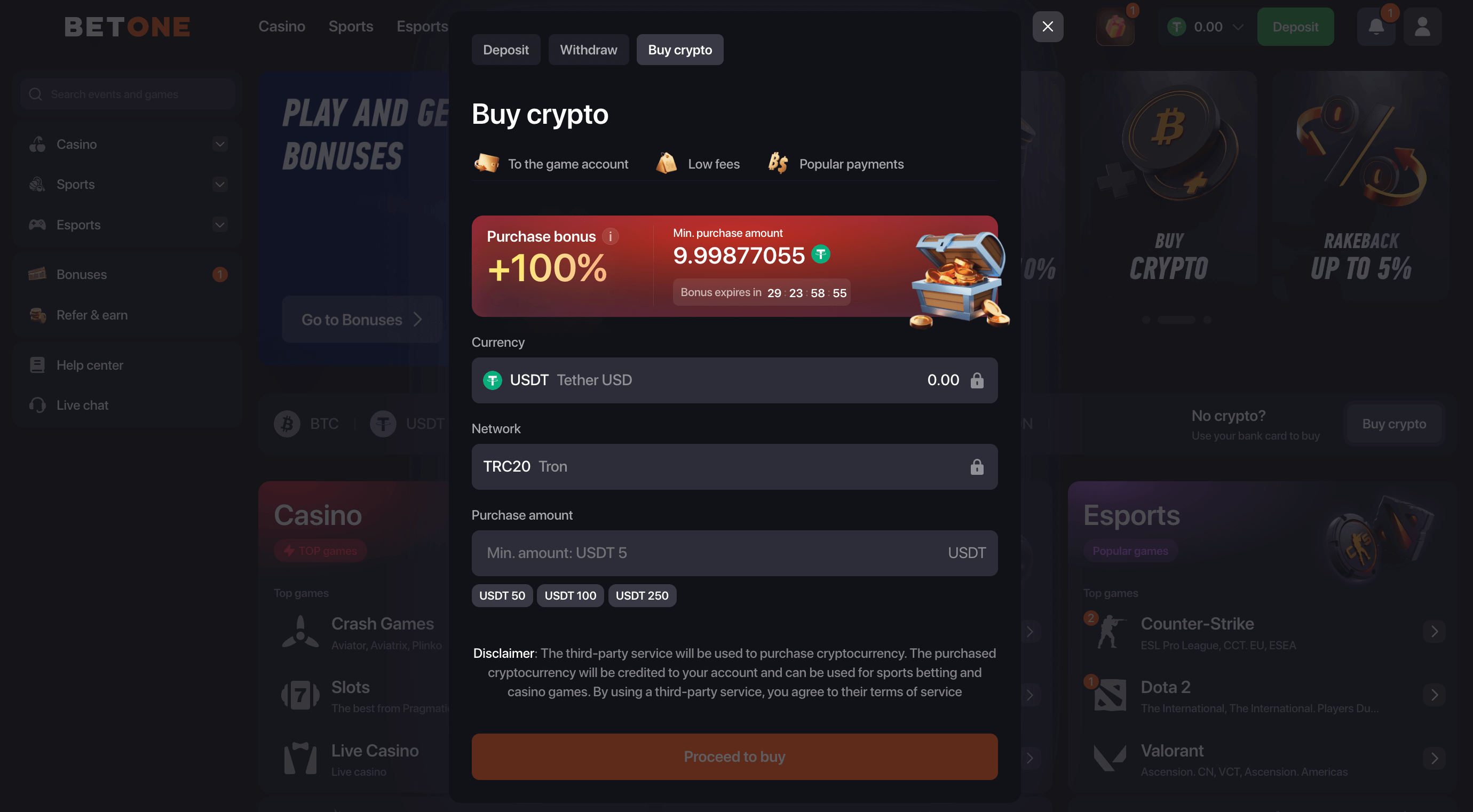 Crypto deposit process esports betting site