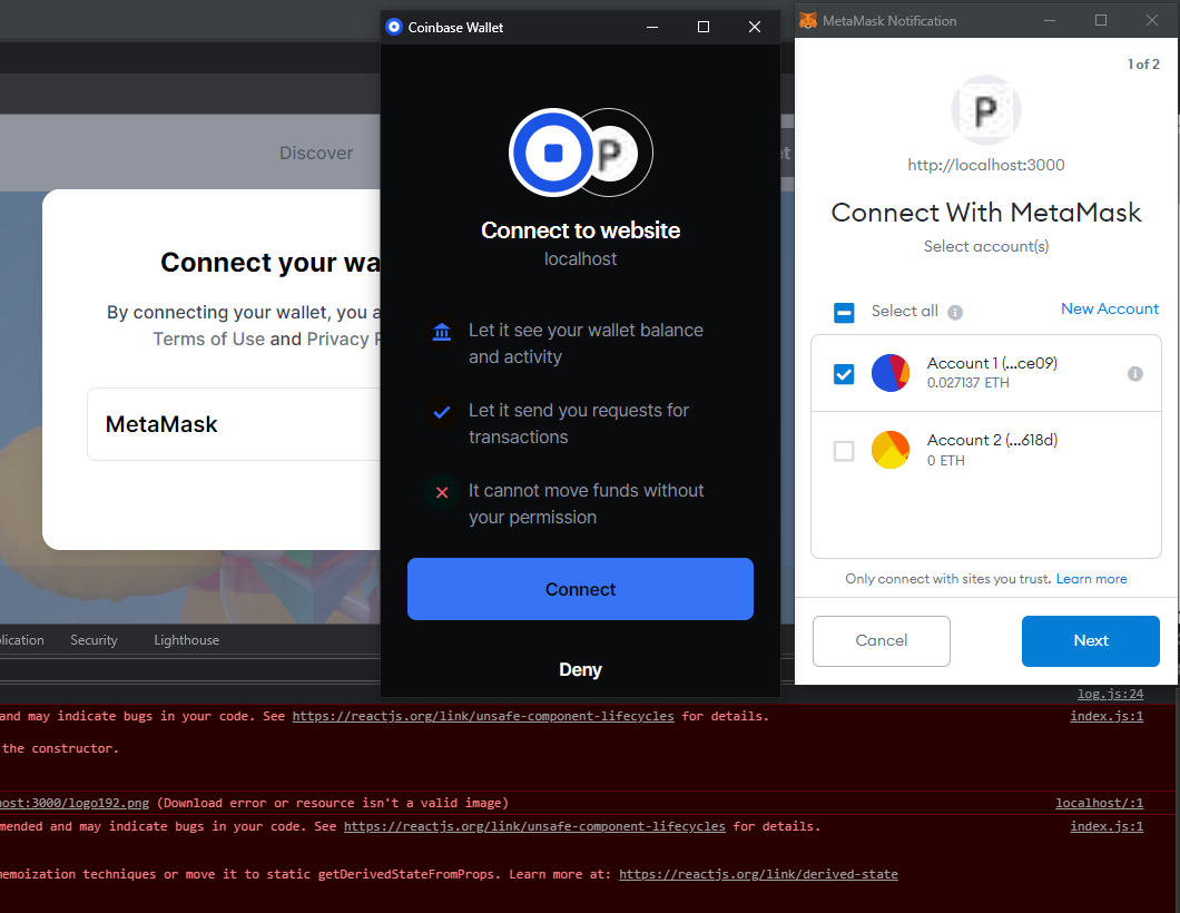 MetaMask and Coinbase Wallet security interface