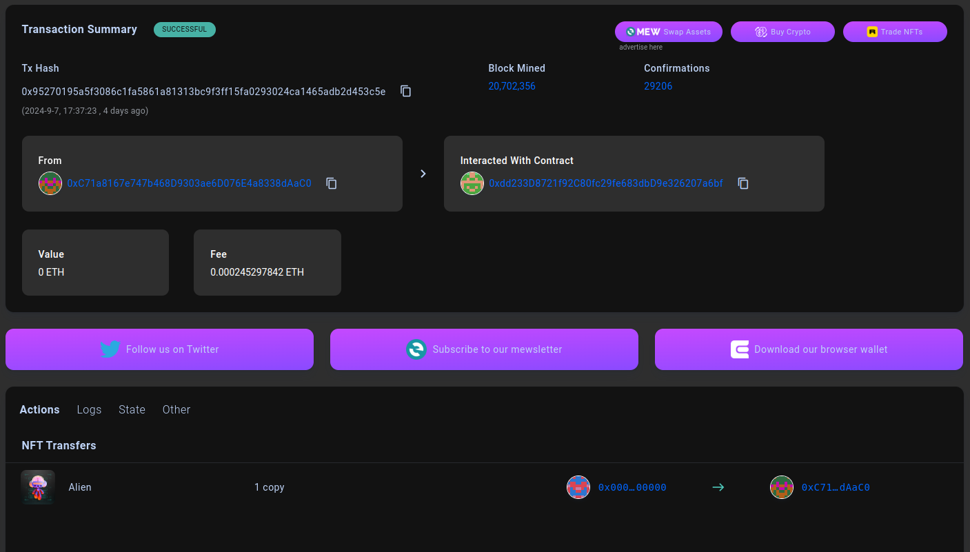 Blockchain explorer showing wallet transaction history