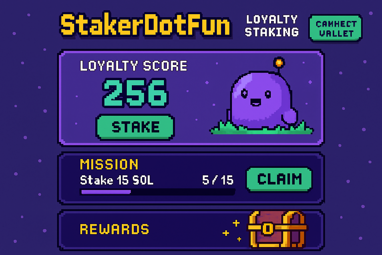 StakerDotFun Solana loyalty staking gamified interface