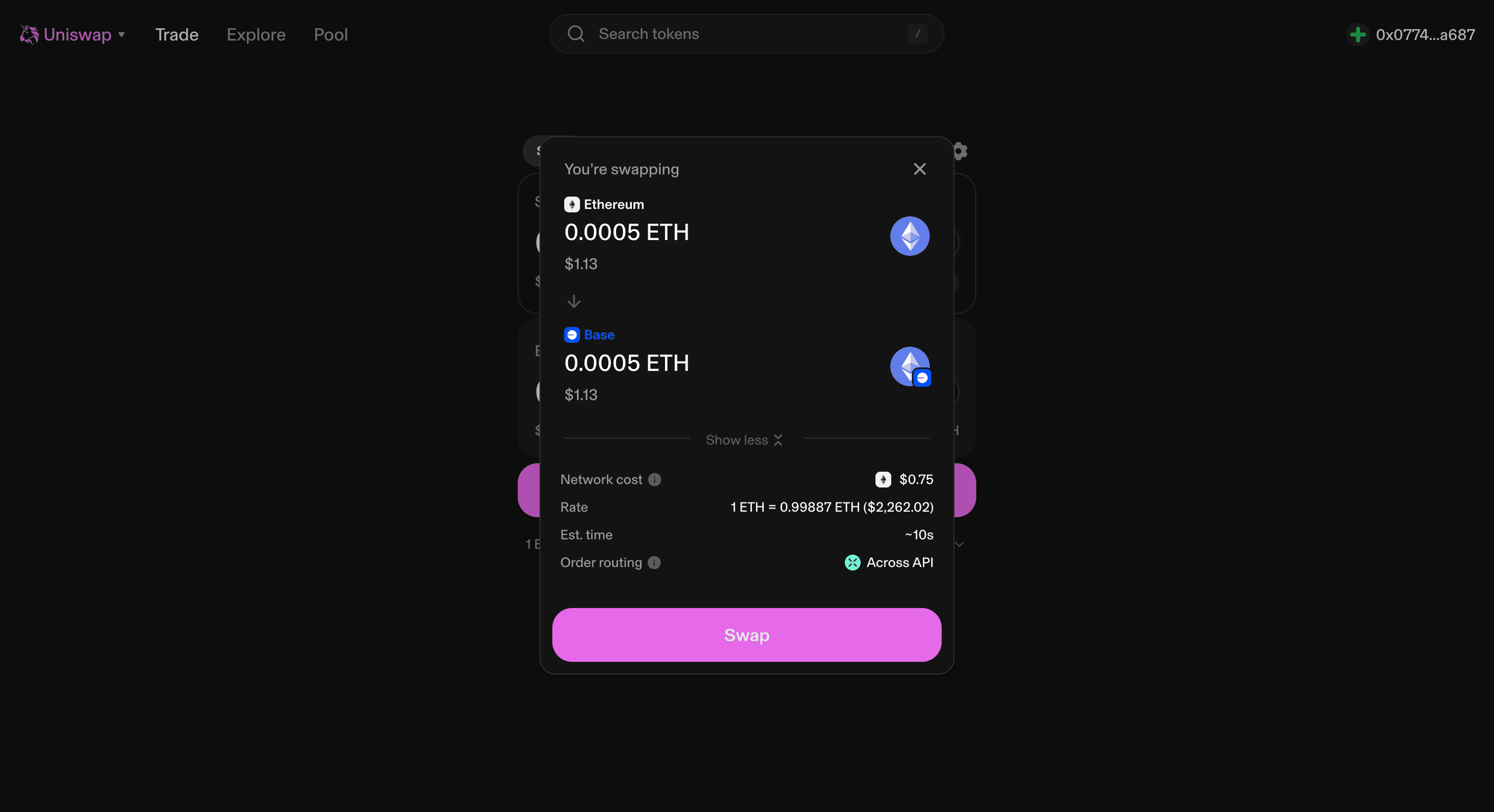 Uniswap cross-chain swap Base