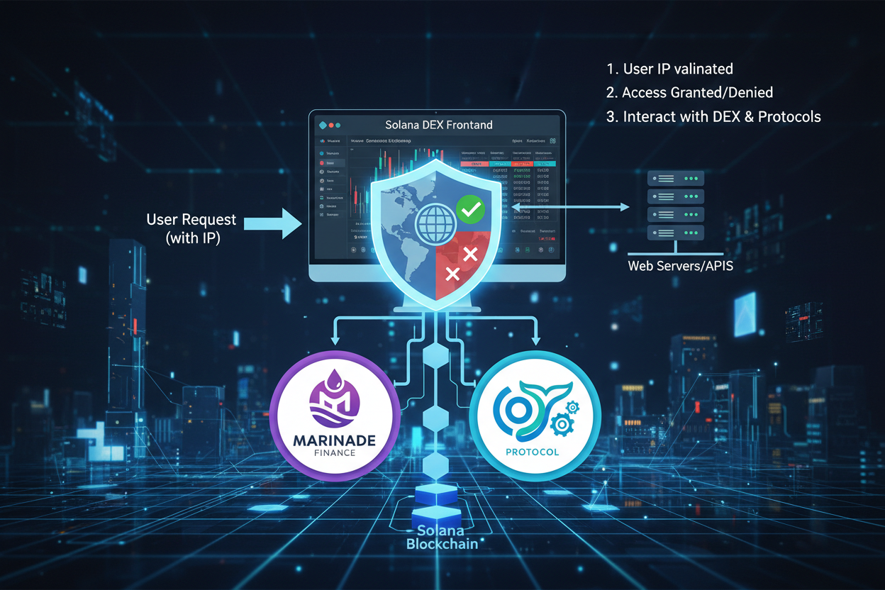 Solana DEX frontend IP geofencing Marinade Orca