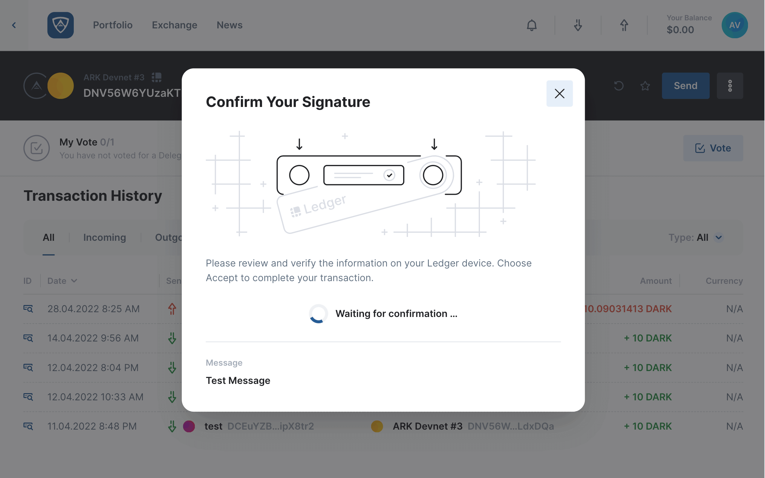 Ledger Nano X transaction confirmation