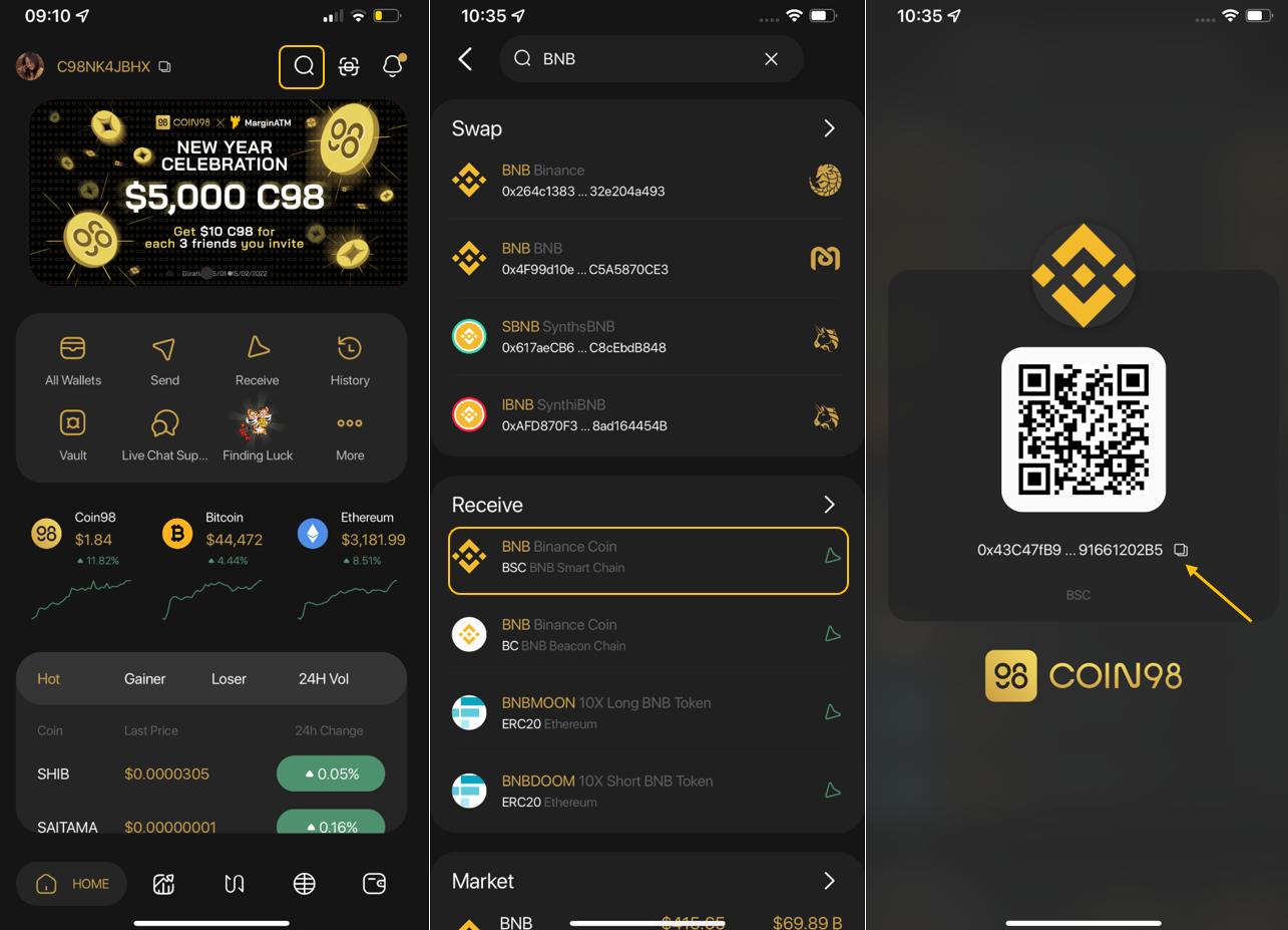 Binance Wallet Extension user interface