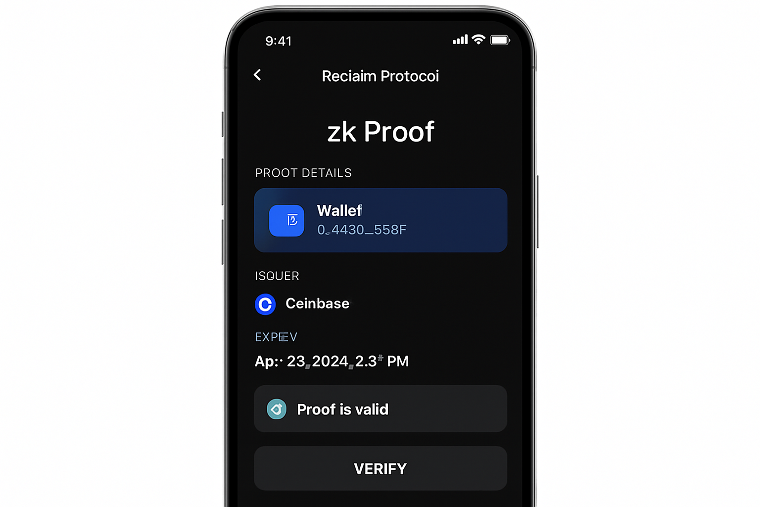 Reclaim Protocol zk proof wallet screenshot