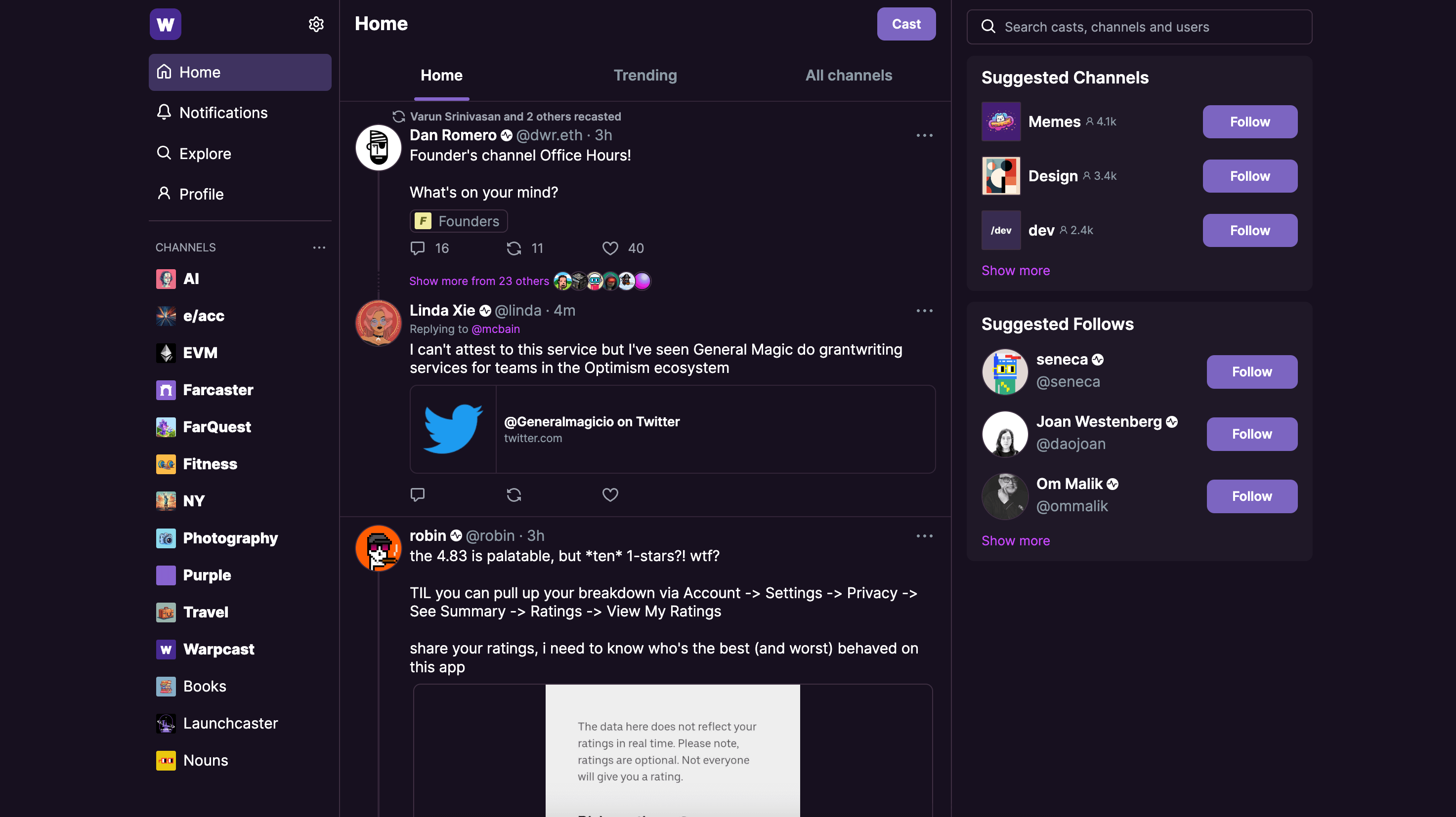 Farcaster user posting and engaging screenshot
