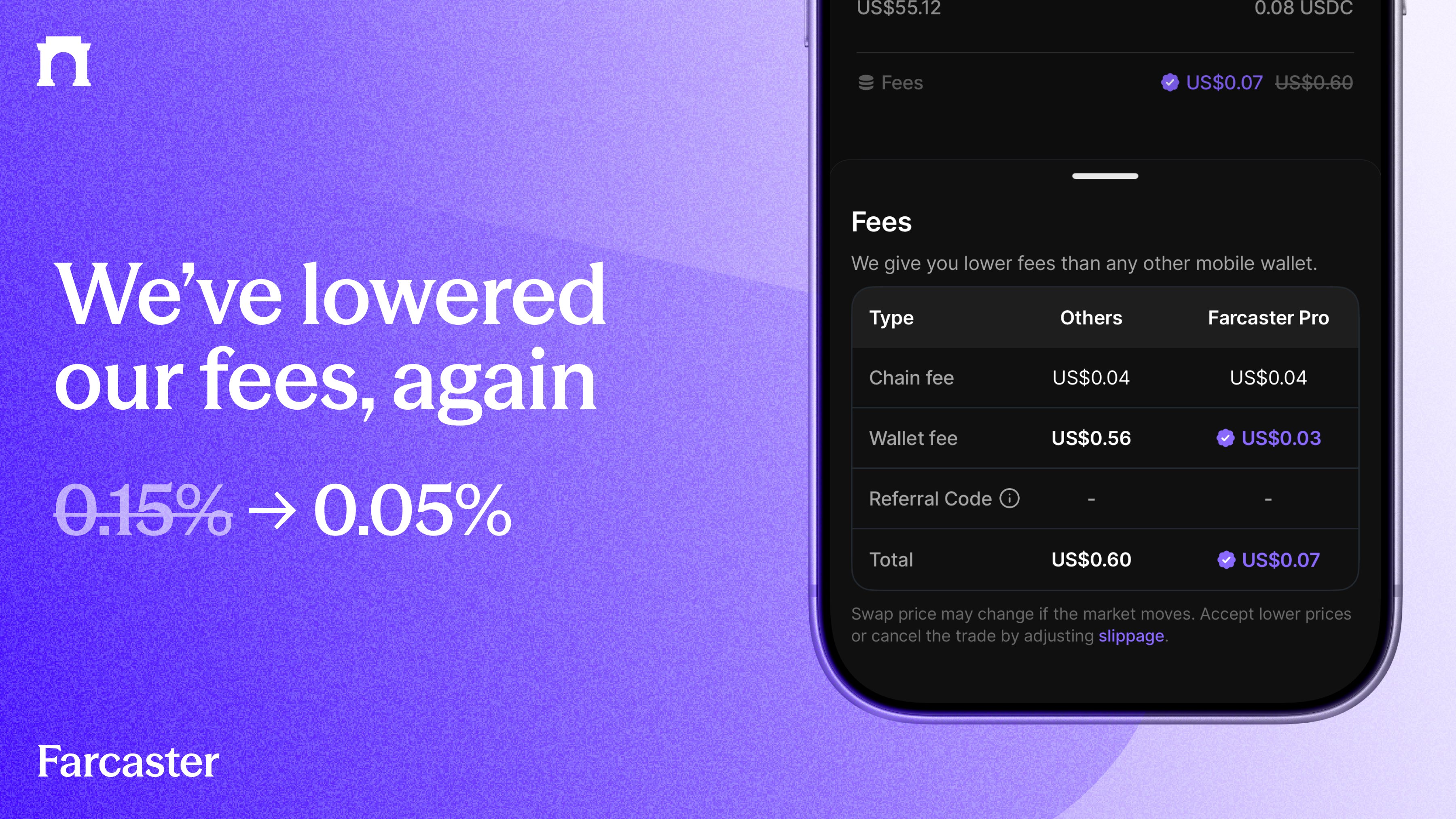 Farcaster wallet USDC ETH balance screenshot