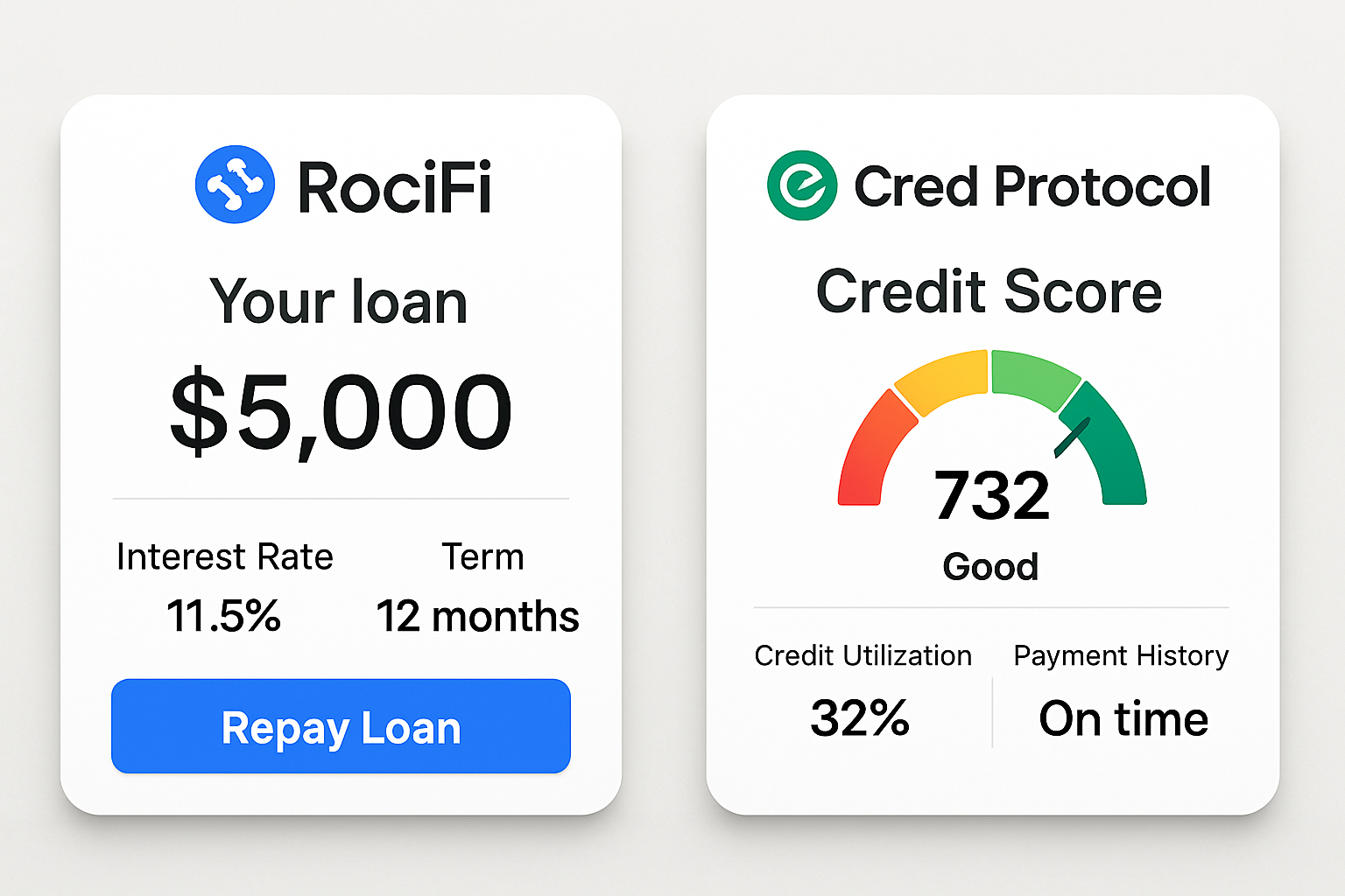 RociFi and Cred Protocol user interfaces