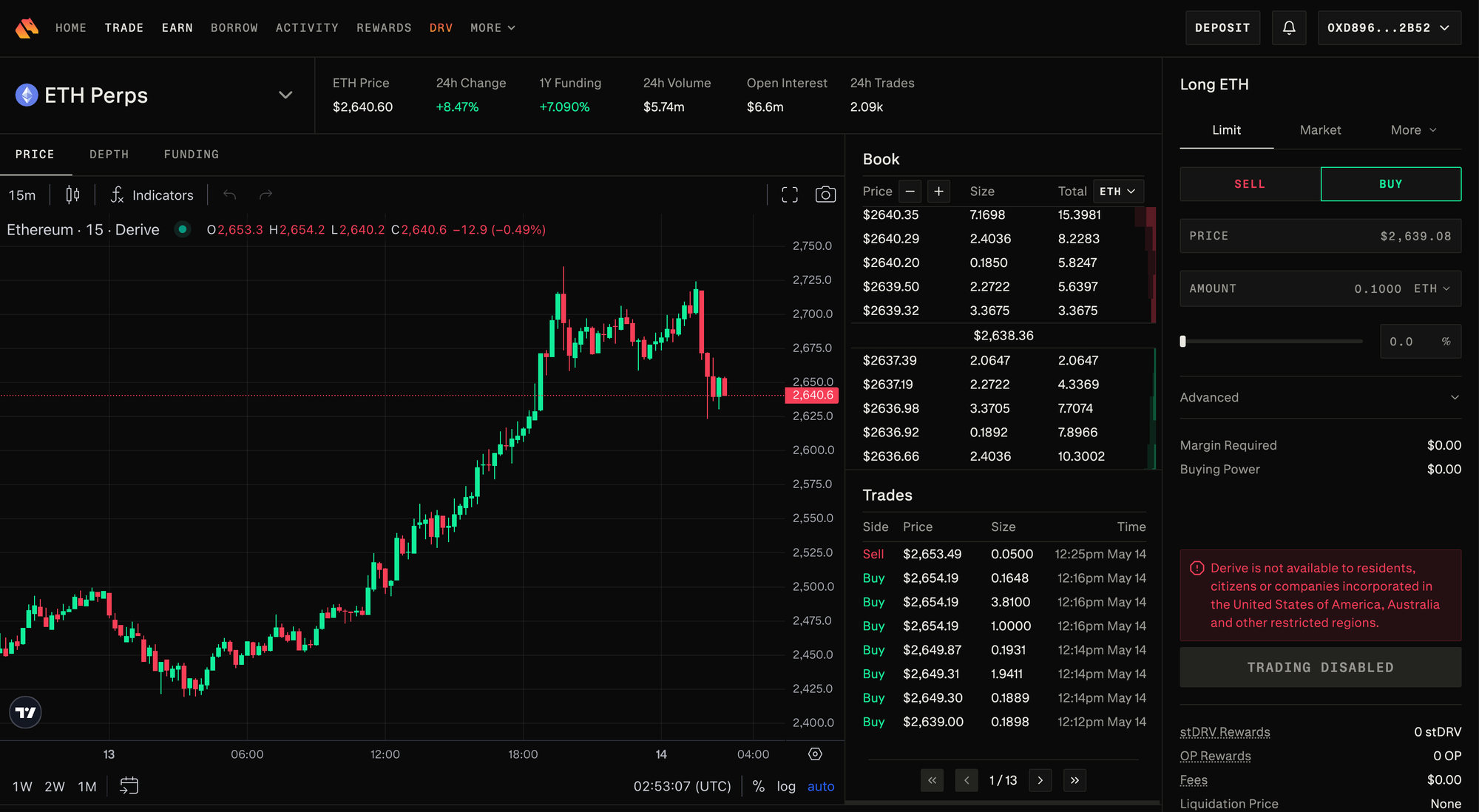 Synthetix Perps trading interface on Kwenta 2025