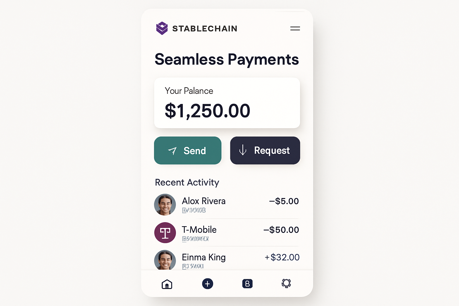 Stablechain user interface for seamless payments