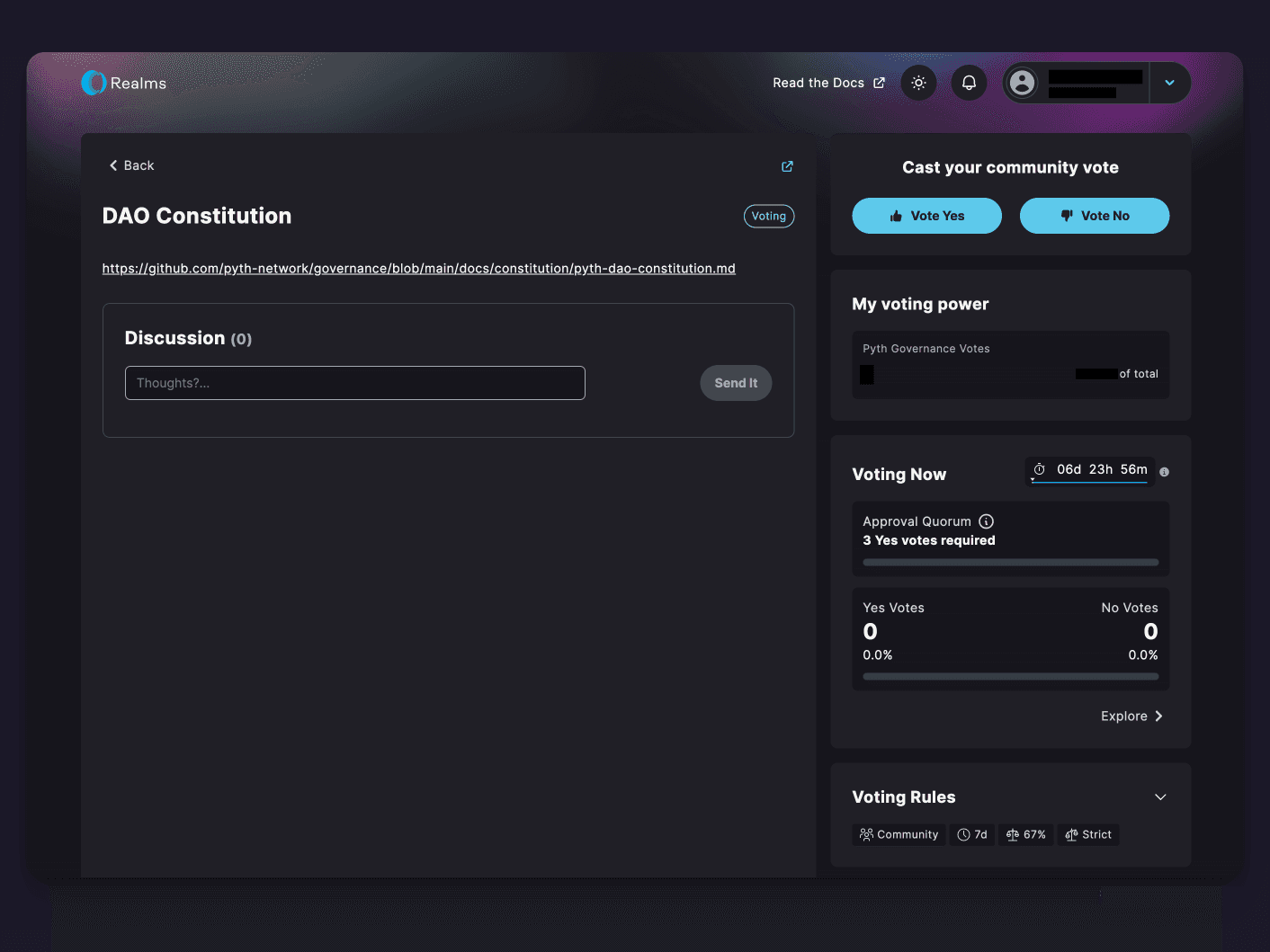 DeFi governance voting interface