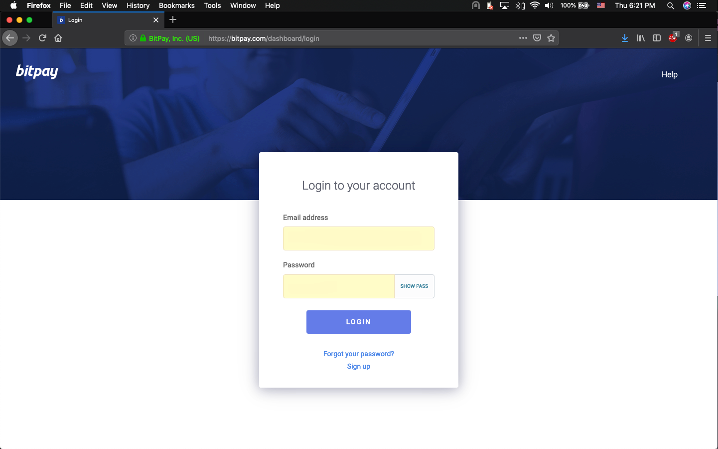 BitPay checkout interface for merchants