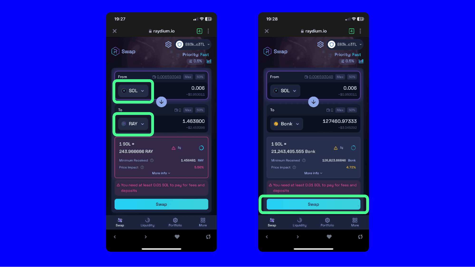 Trust Wallet in-app swap interface