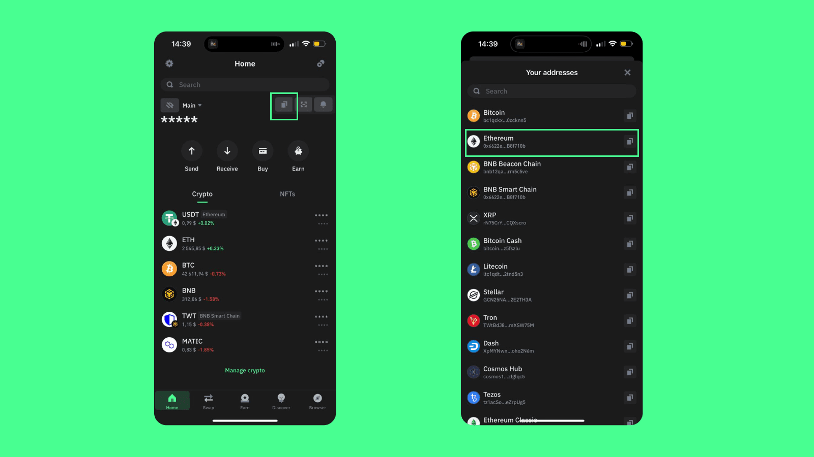 Trust Wallet staking options screen