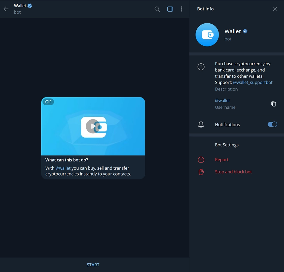 Sending cryptocurrency using TON Wallet in Telegram