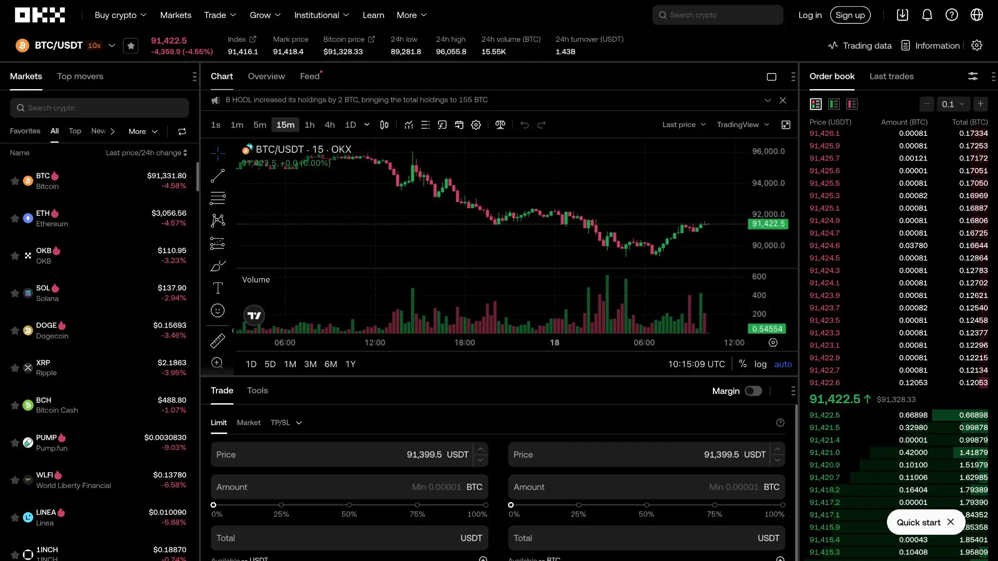 OKX Wallet Markets tab screenshot