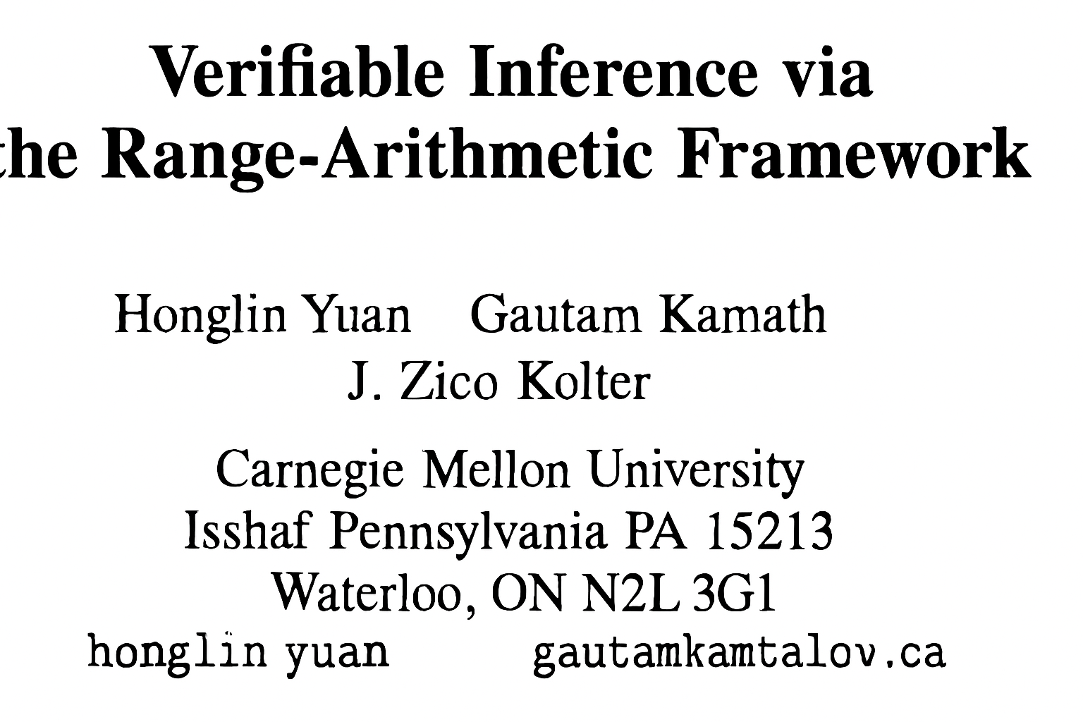 Range-Arithmetic Framework verifiable inference paper