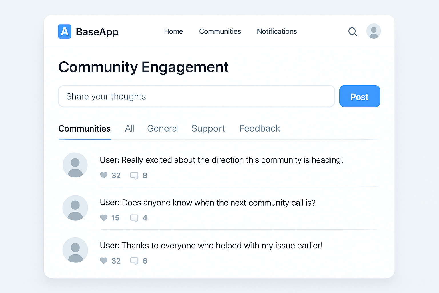 BaseApp community engagement interface