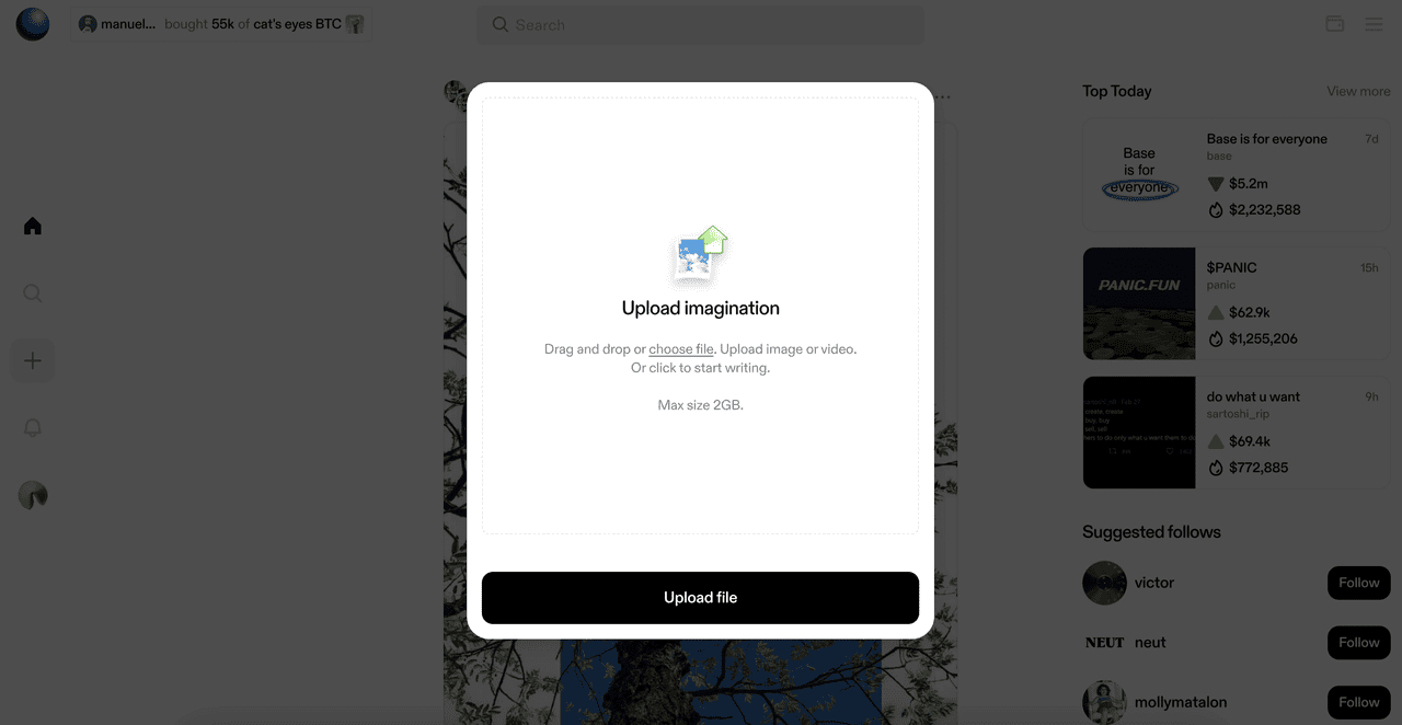 BaseApp tokenized post Zora minting screenshot