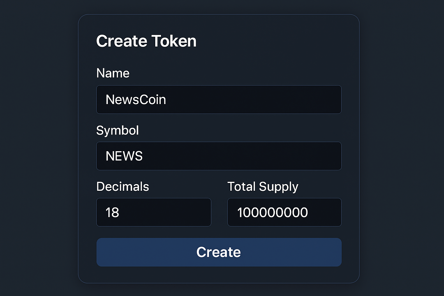 NewsCoin token creation interface screenshot