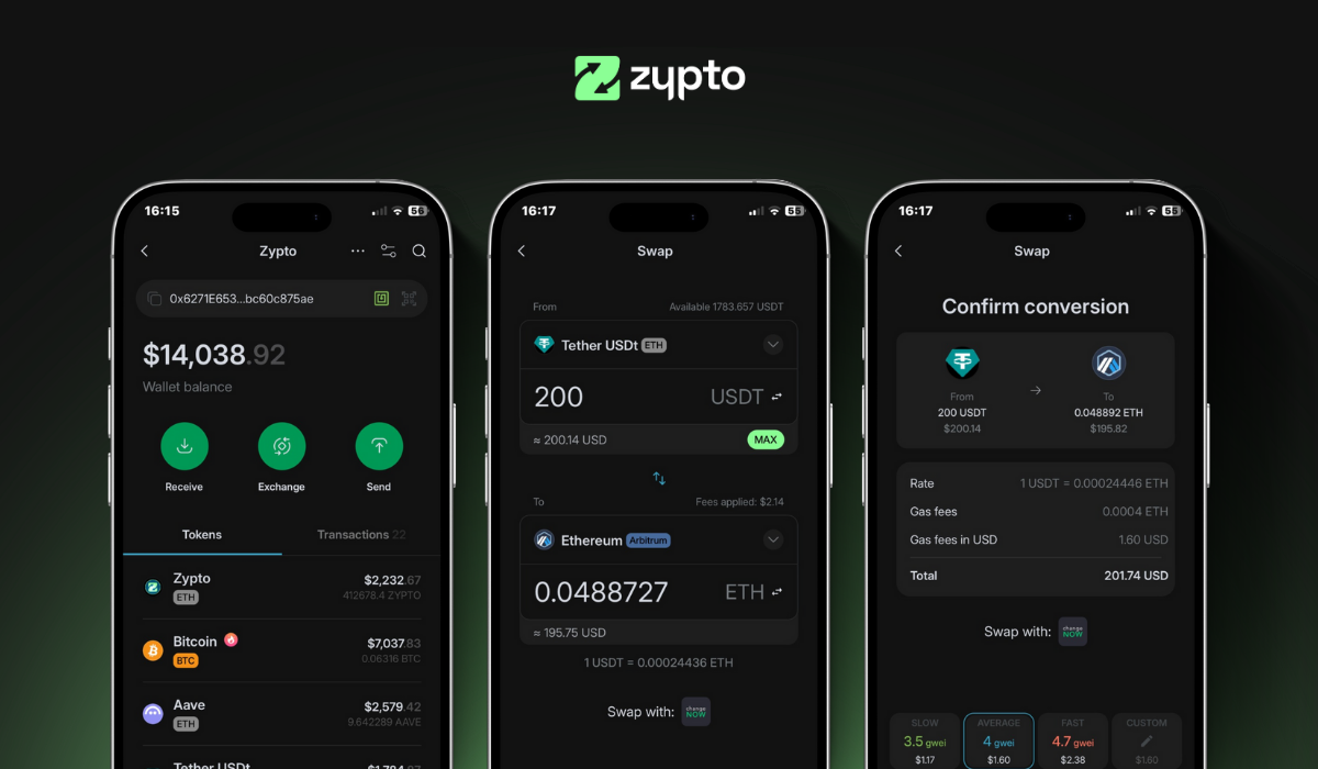 Zypto App cross-chain swap feature