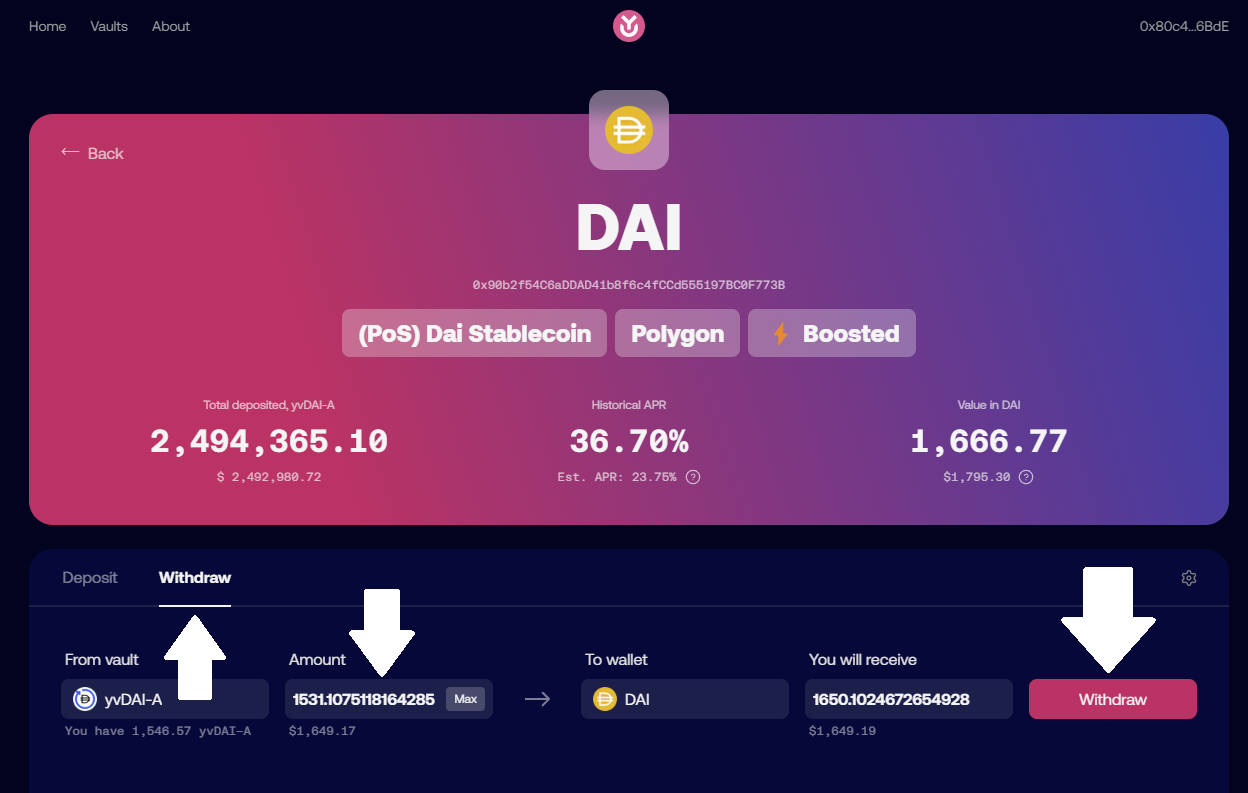 Yearn Finance stablecoin vault interface